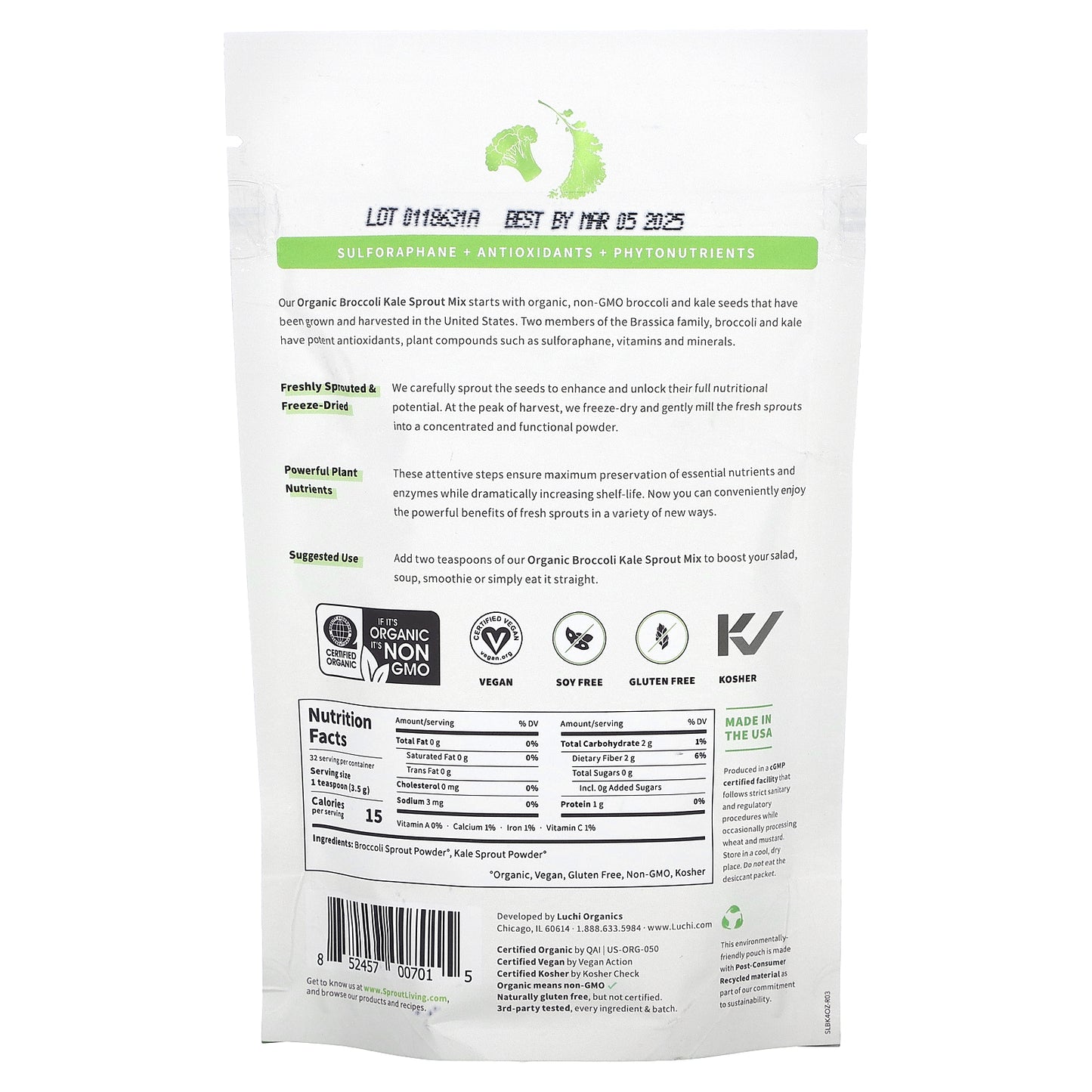 Sprout Living, Organic Broccoli Kale Sprout Mix , 4 oz (113 g)