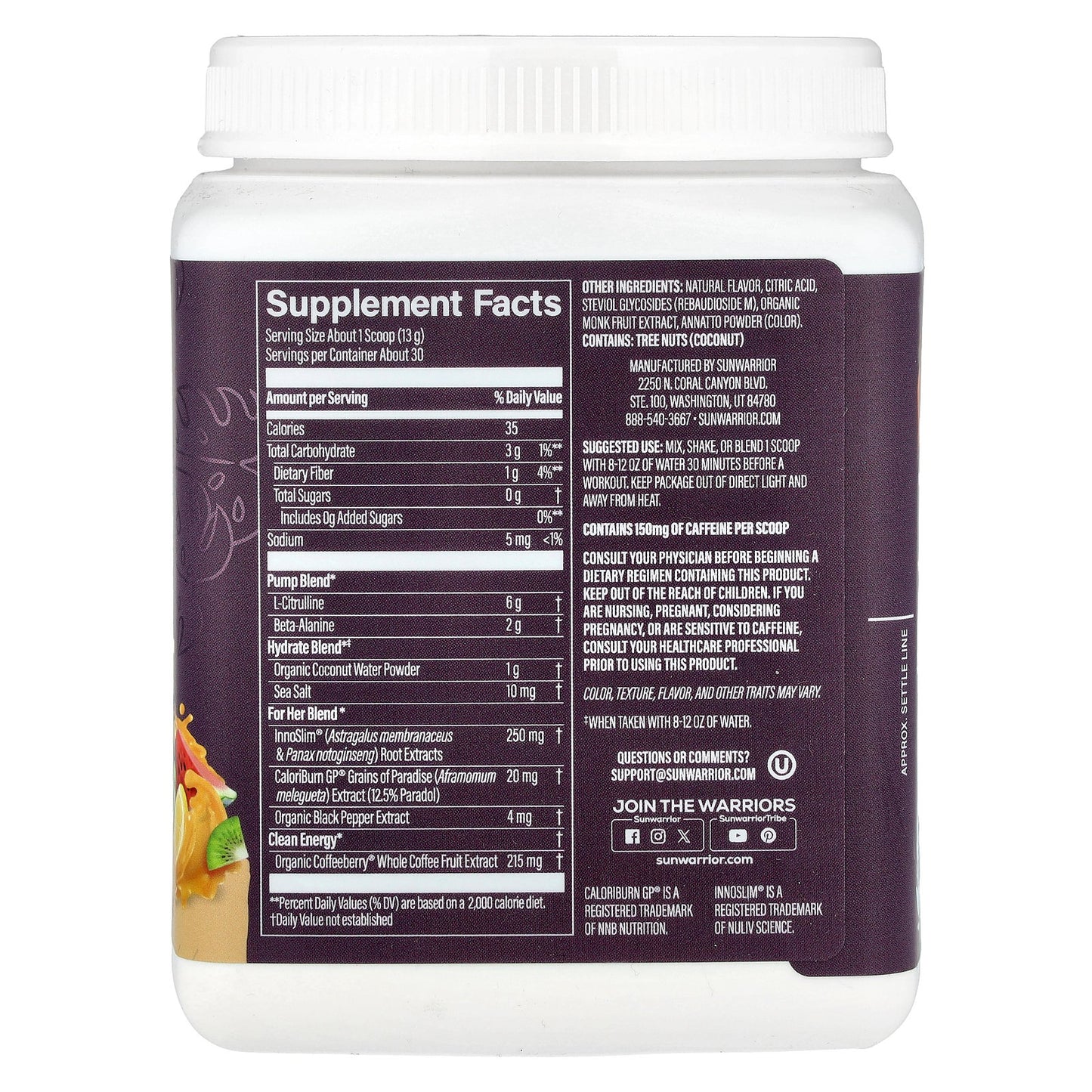 Sunwarrior, Sport, Active Pre-Workout For Her, Citrus Sunrise, 13.5 oz (384 g)