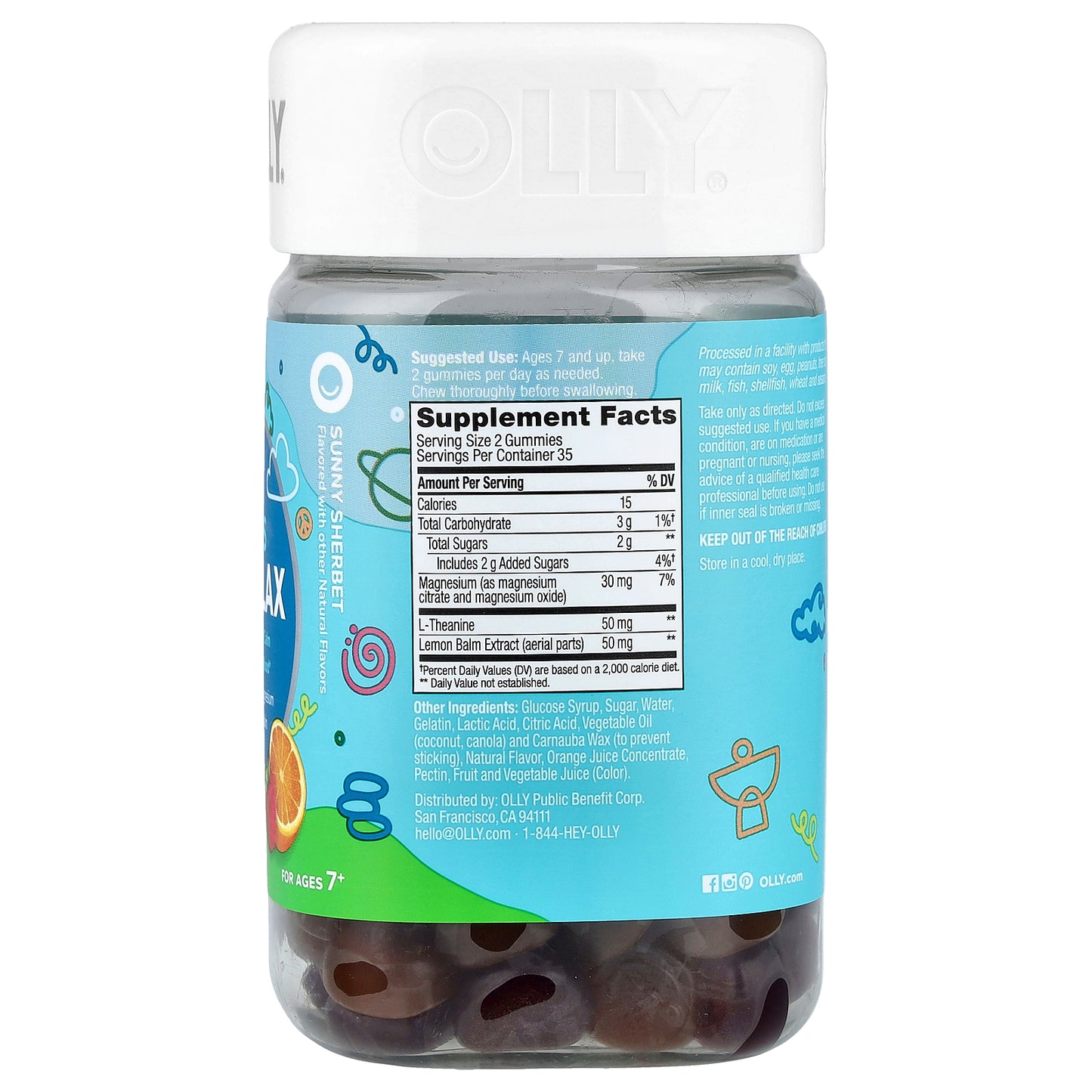 OLLY, Kids Chillax Gummies, For Ages 7+, Sunny Sherbet, 70 Gummies