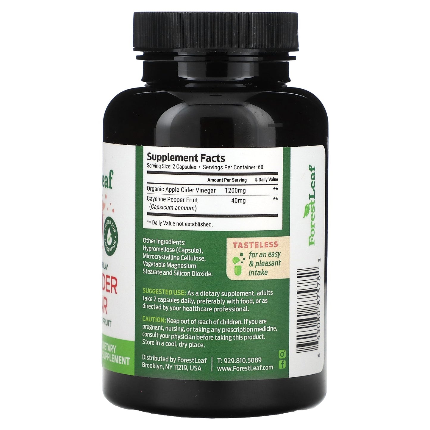 Forest Leaf, Apple Cider Vinegar + Cayenne Pepper Fruit, 120 Vegetable Capsules