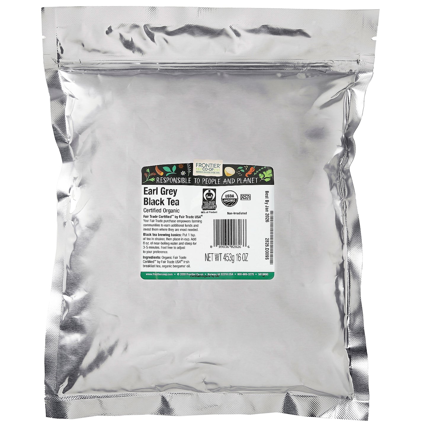 Frontier Co-op, Organic Earl Grey Black Tea, 16 oz (453 g)