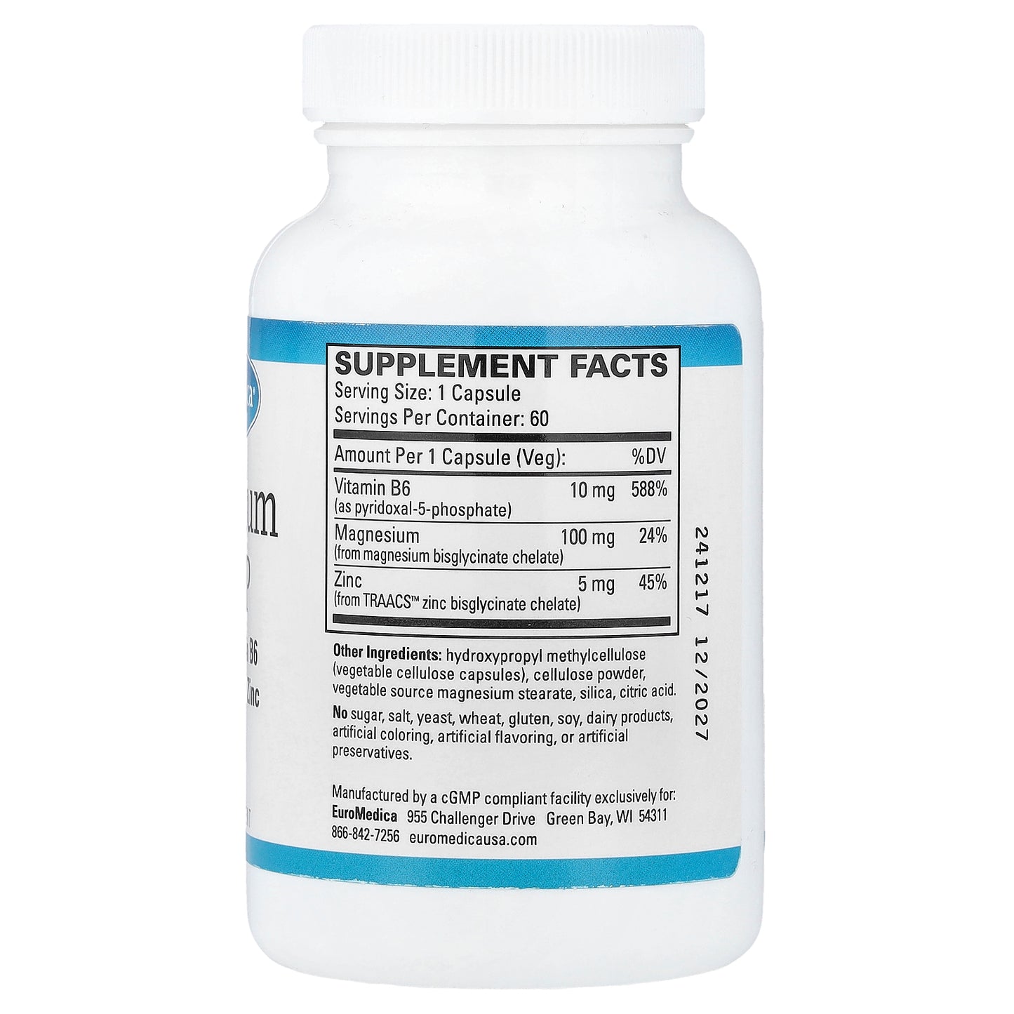 EuroMedica, Magnesium + P5P, 60 Capsules