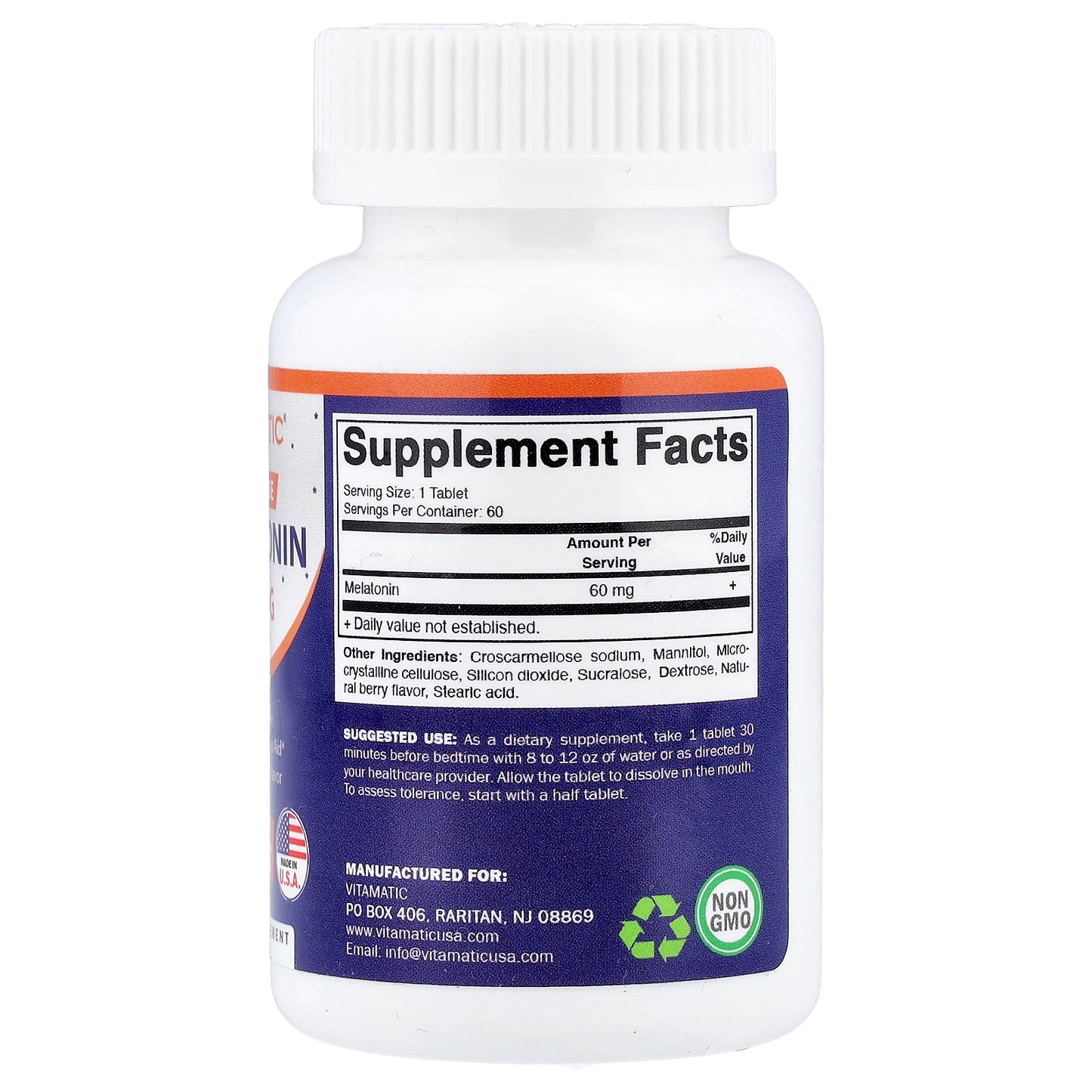 Vitamatic, High Dose Melatonin, Natural Berry, 60 mg, 60 Fast Dissolve Tablets