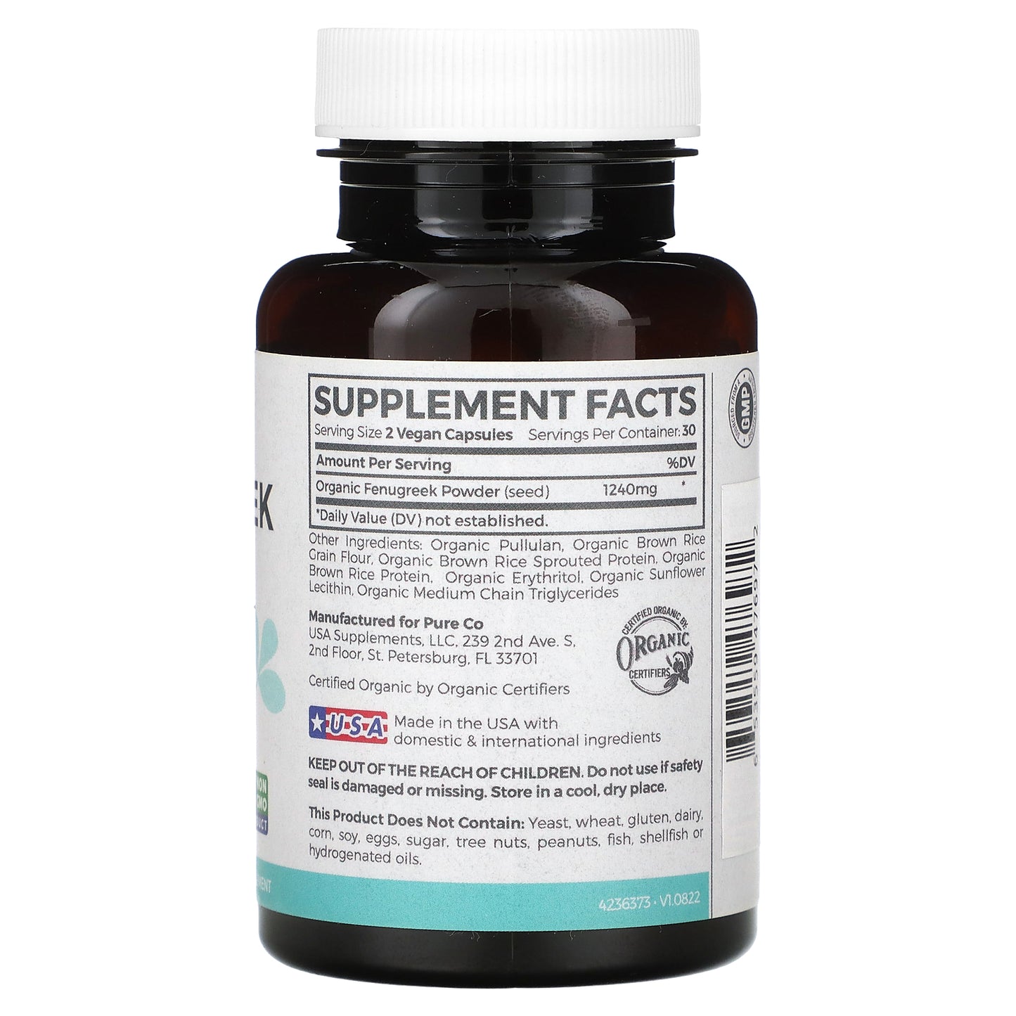 Pure Co., Pure Mom, Organic Fenugreek, 60 Vegan Capsules (620 mg per Capsule)