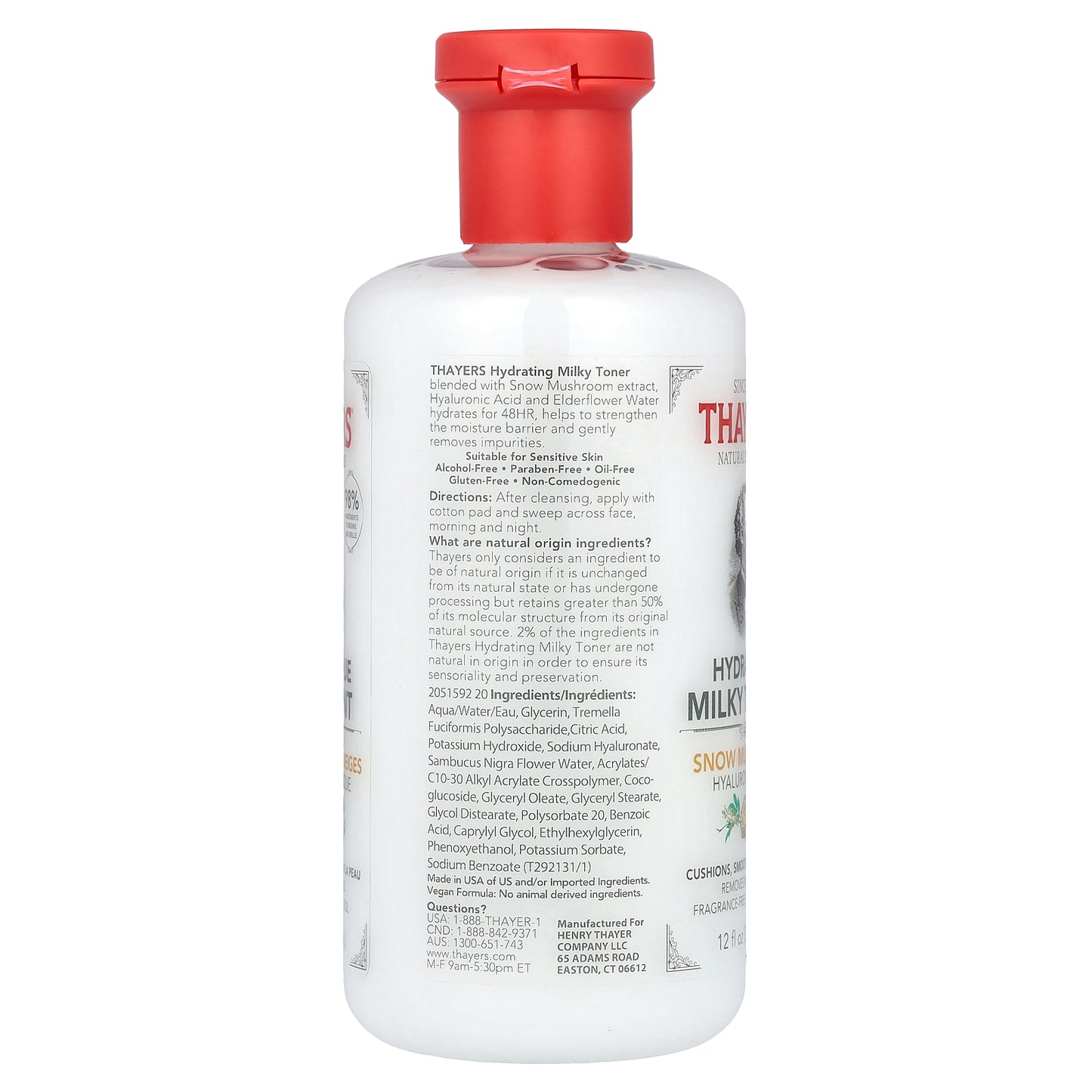 Thayers, Hydrating Milky Toner, Snow Mushroom, Alcohol-Free, Fragrance Free, 12 fl oz (355 ml)