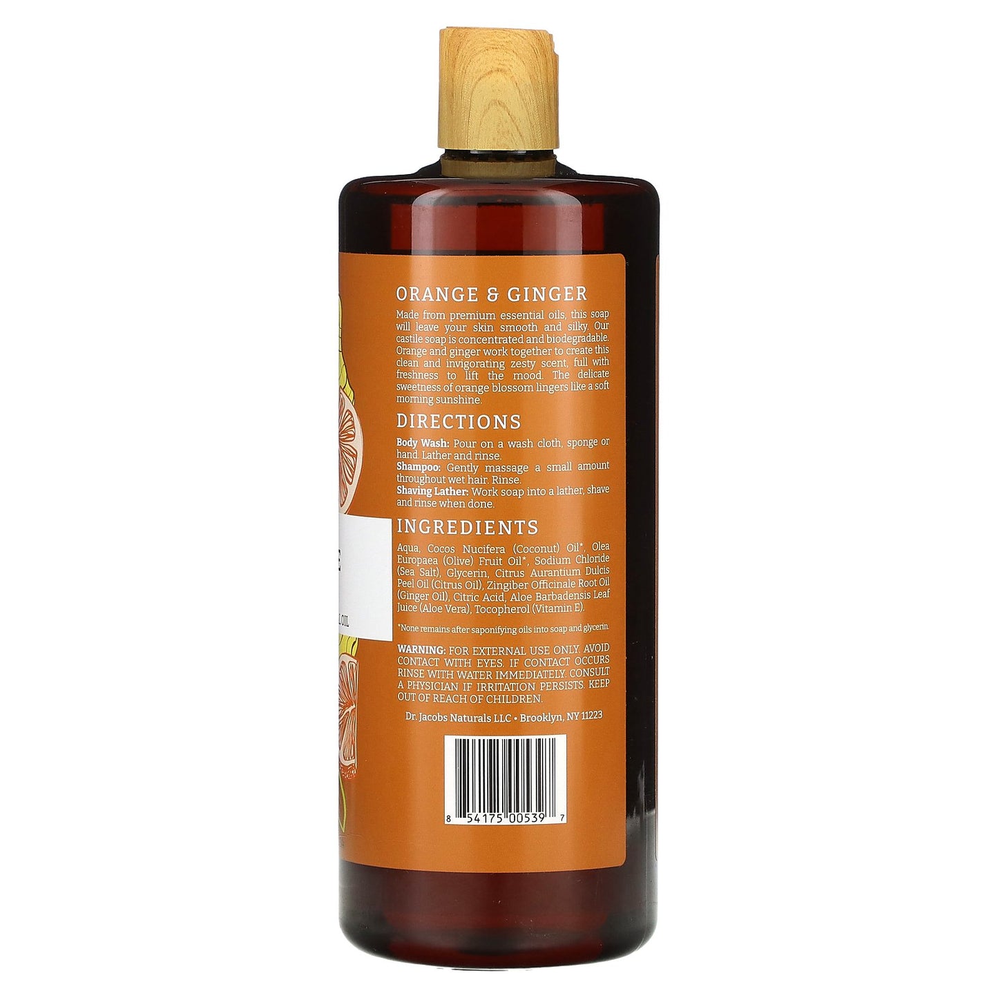 Dr. Jacobs Naturals, Plant-Based Rich Castile Body Wash, Orange & Ginger Essential Oil, 32 oz (946 ml)