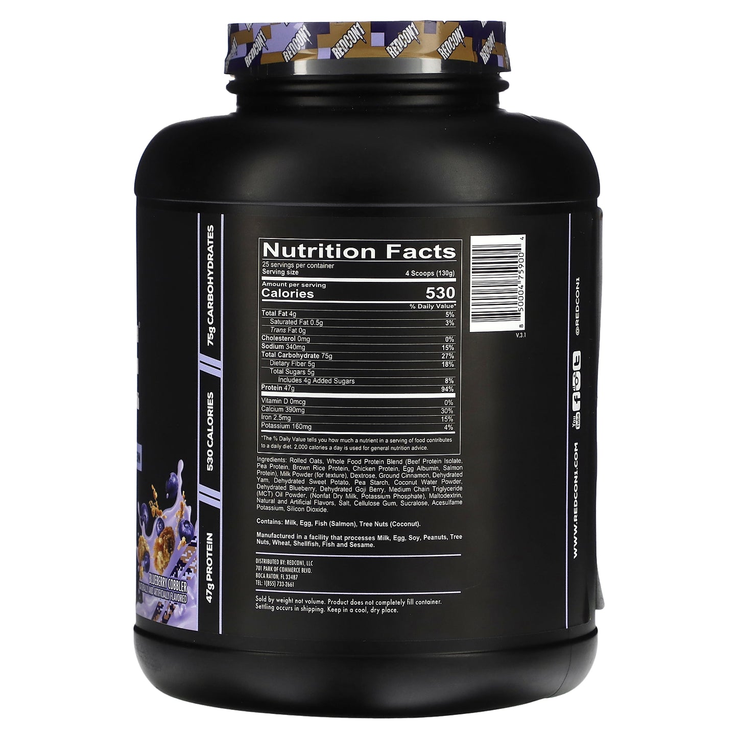 Redcon1, MRE, Whole Food Protein, Blueberry Cobbler, 7.16 lb (3,250 g)