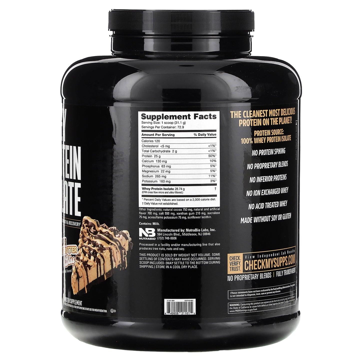 NutraBio, Whey Protein Isolate, Chocolate Peanut Butter Bliss, 5 lb (2,268 g)
