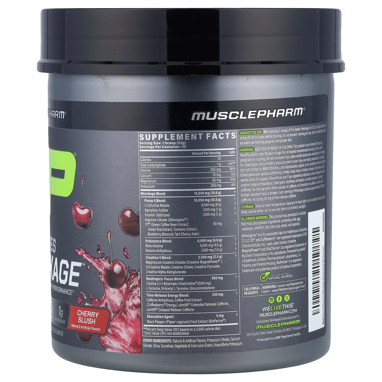 MusclePharm, Pro Series Wreckage™, Pre-Workout, Cherry Slush, 15.5 oz (440 g)