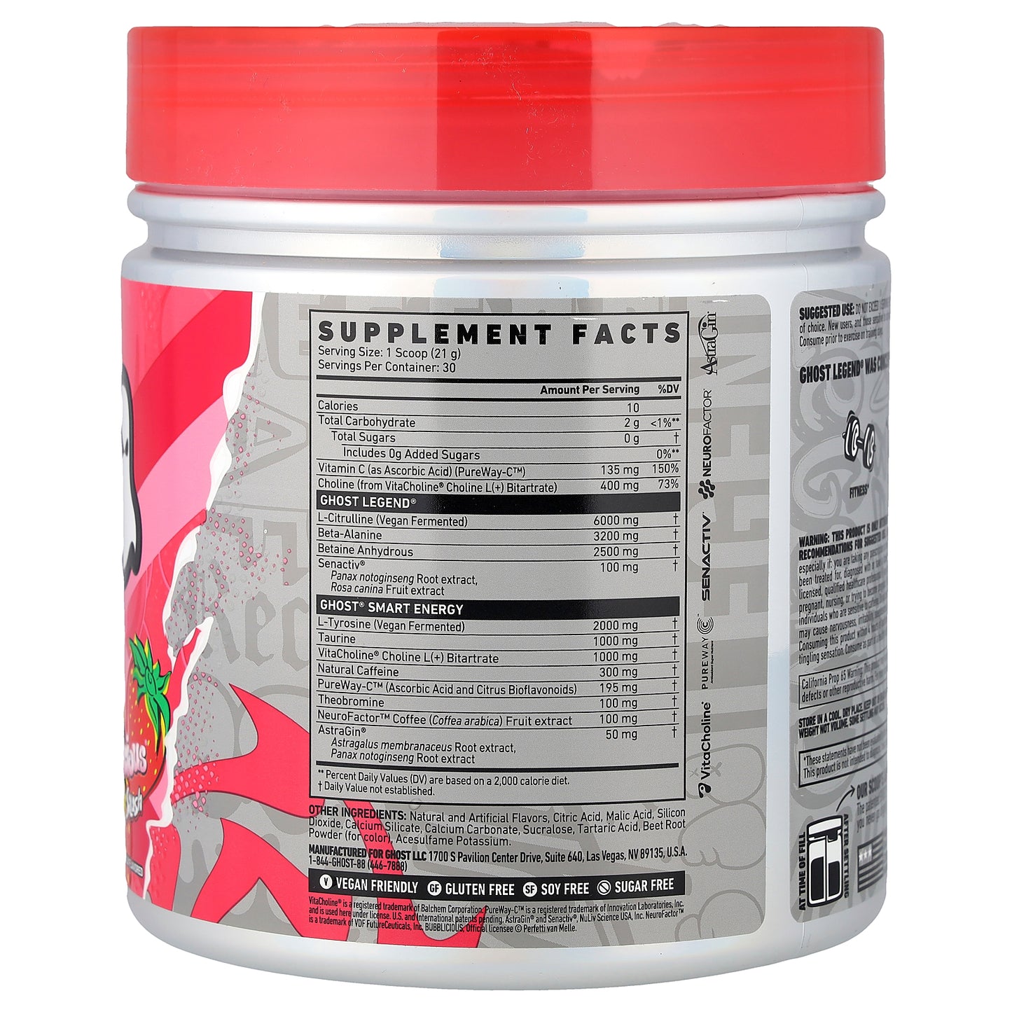 Ghost, Legend® Pre-Workout, Bubblicious® Strawberry Splash, 22.2 oz (630 g)