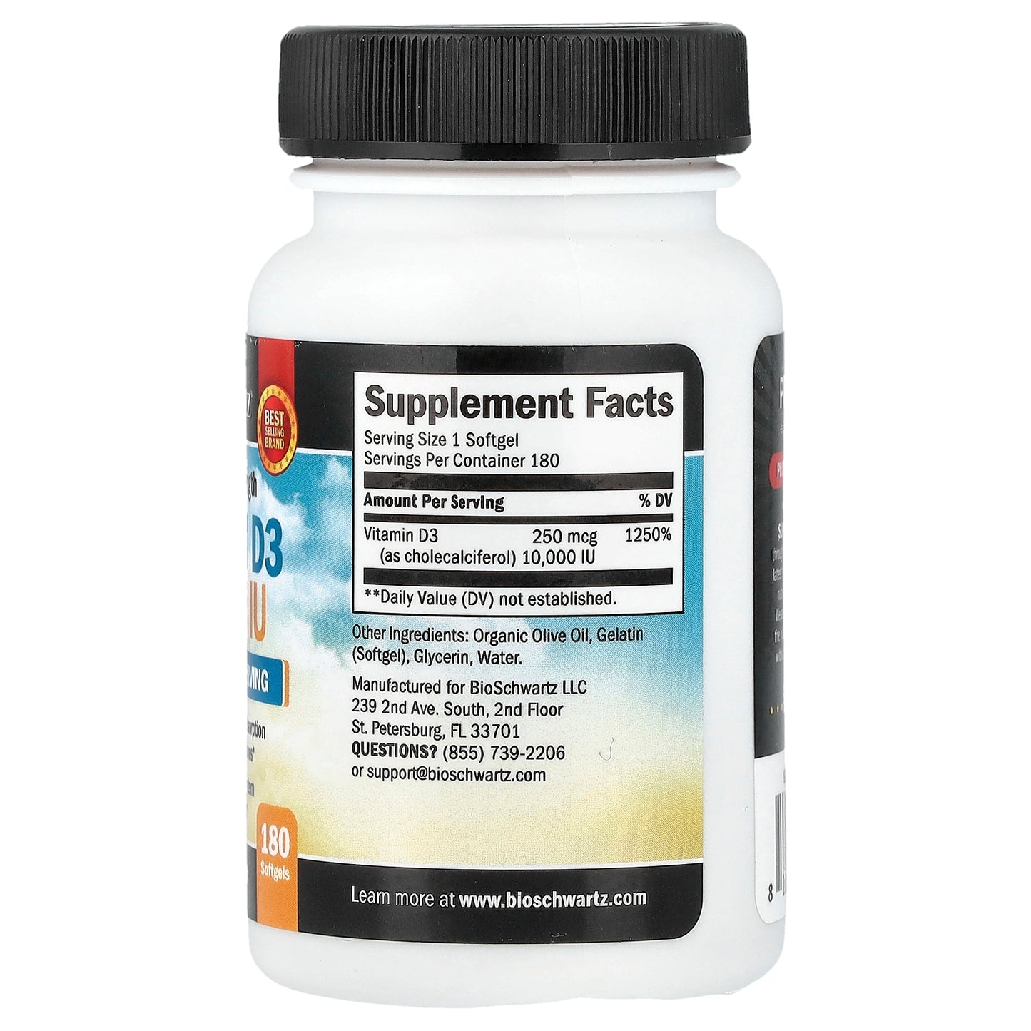 BioSchwartz, Maximum Strength Vitamin D3, 250 mcg (10,000 IU), 180 Softgels