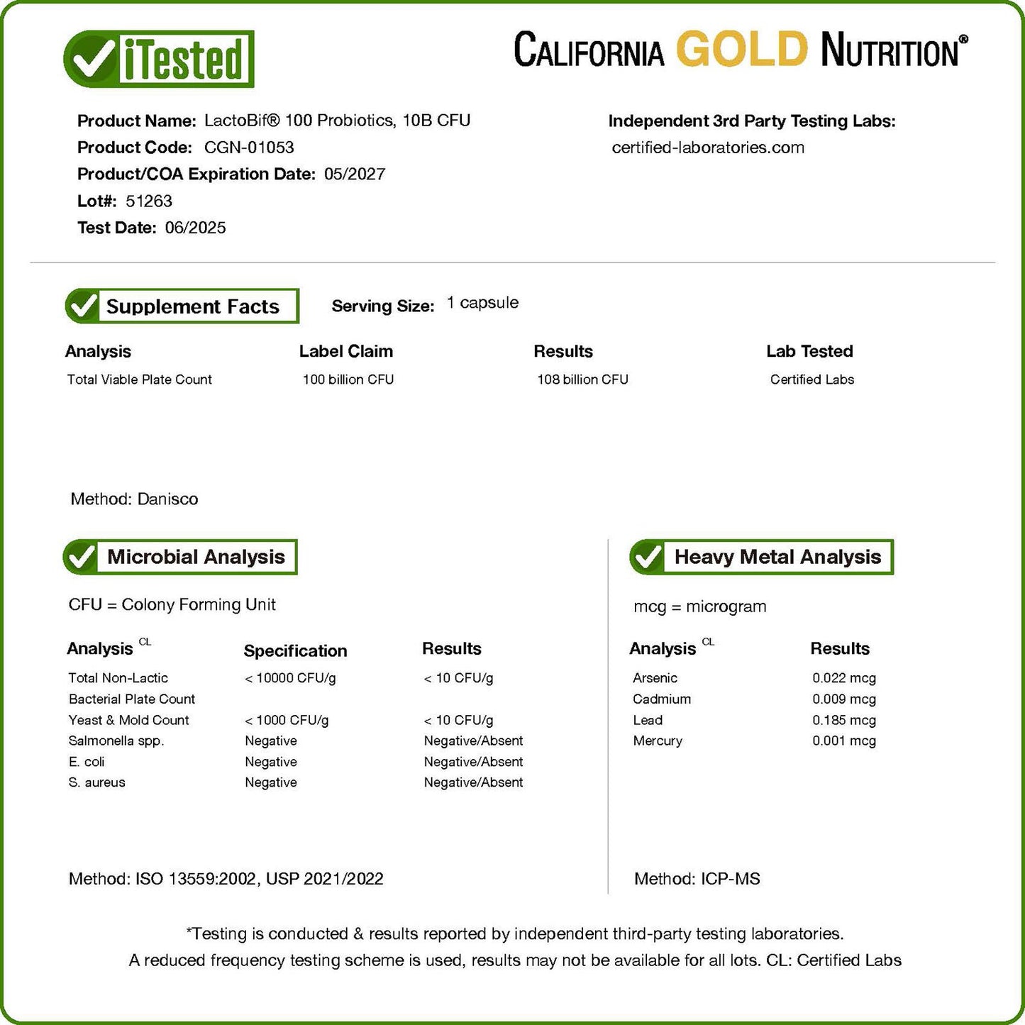 California Gold Nutrition, LactoBif® 100 Probiotics, 100 Billion CFU, 30 Veggie Capsules
