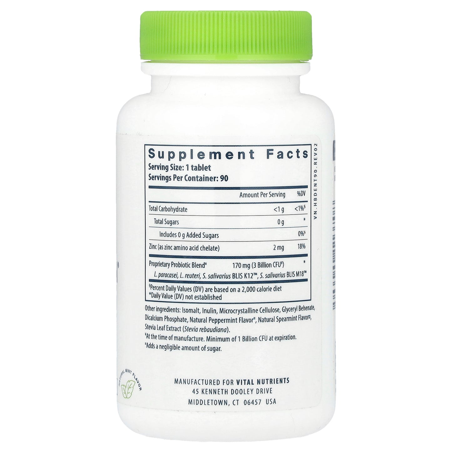 Vital Nutrients, Hyperbiotics®, Pro-Dental® Probiotic, Natural Mint, 90 Vegan Chewable Tablets