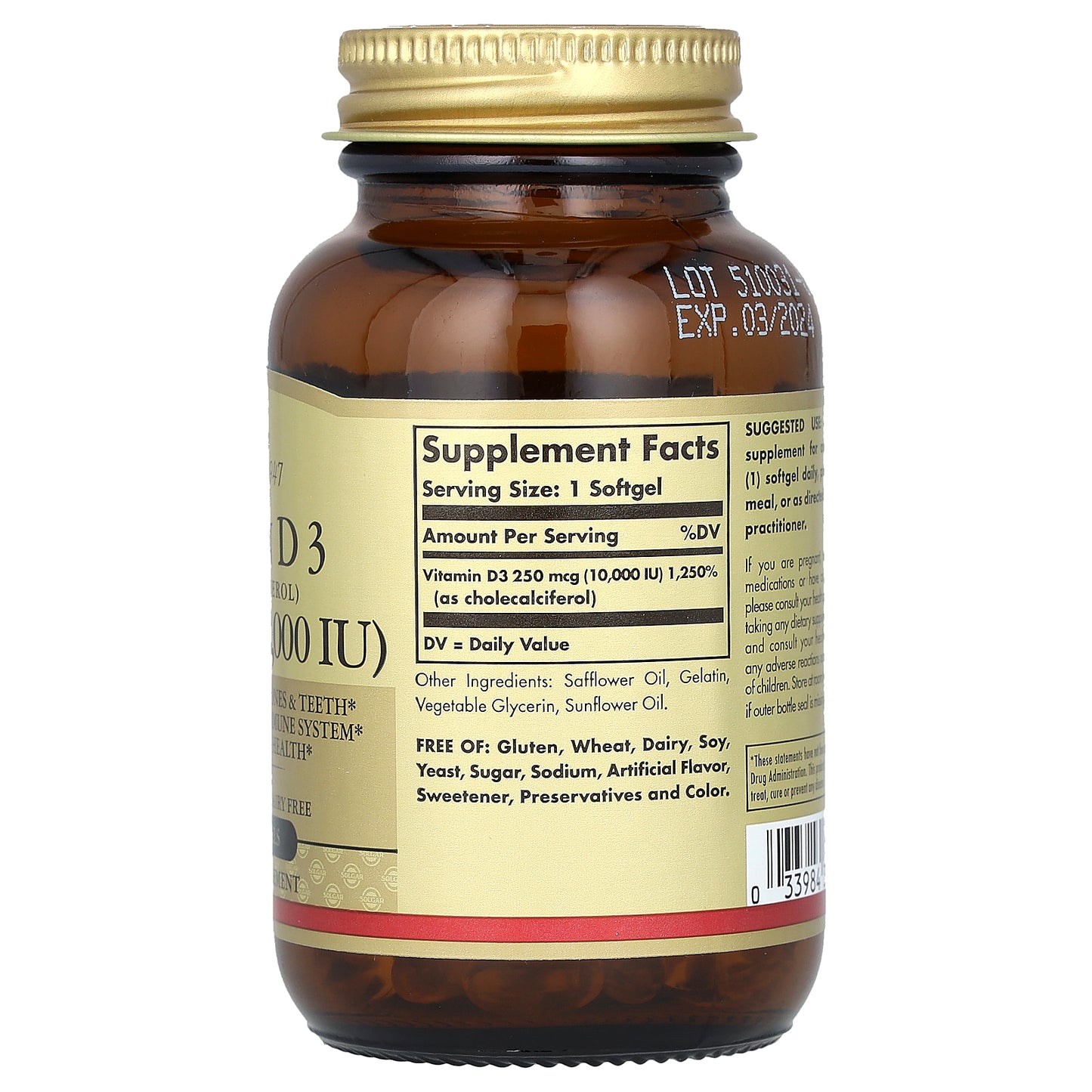 Solgar, Vitamin D3 (Cholecalciferol), 250 mcg (10,000 IU), 120 Softgels