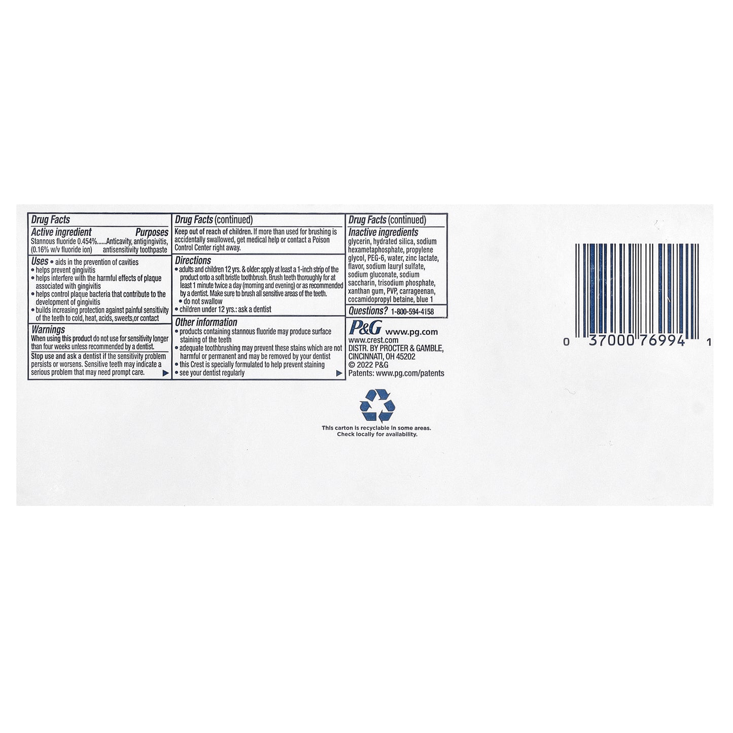 Crest, Pro Health Advanced, Fluoride Toothpaste, Gum Protection, 2 Pack, 5.1 oz (144 g) Each