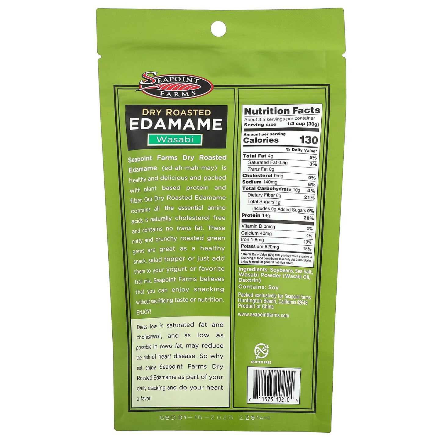 Seapoint Farms, Dry Roasted Edamame, Wasabi, 3.5 oz (99 g)