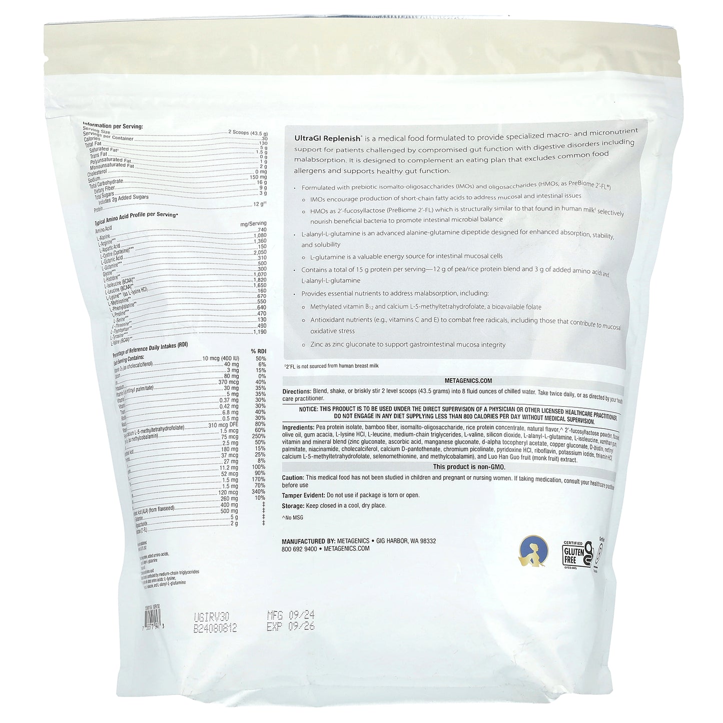 Metagenics, UltraGI Replenish®, Vanilla, 46.03 oz (1,305 g)