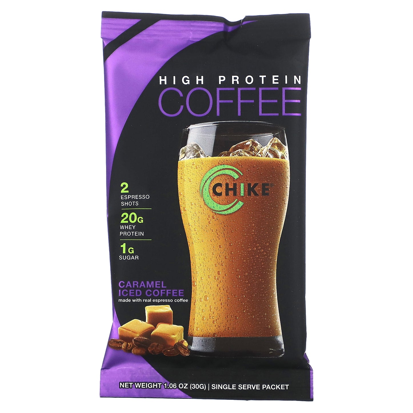 Chike Nutrition, High Protein Iced Coffee, Caramel, 12 Packets, 1.06 oz (30 g) Each