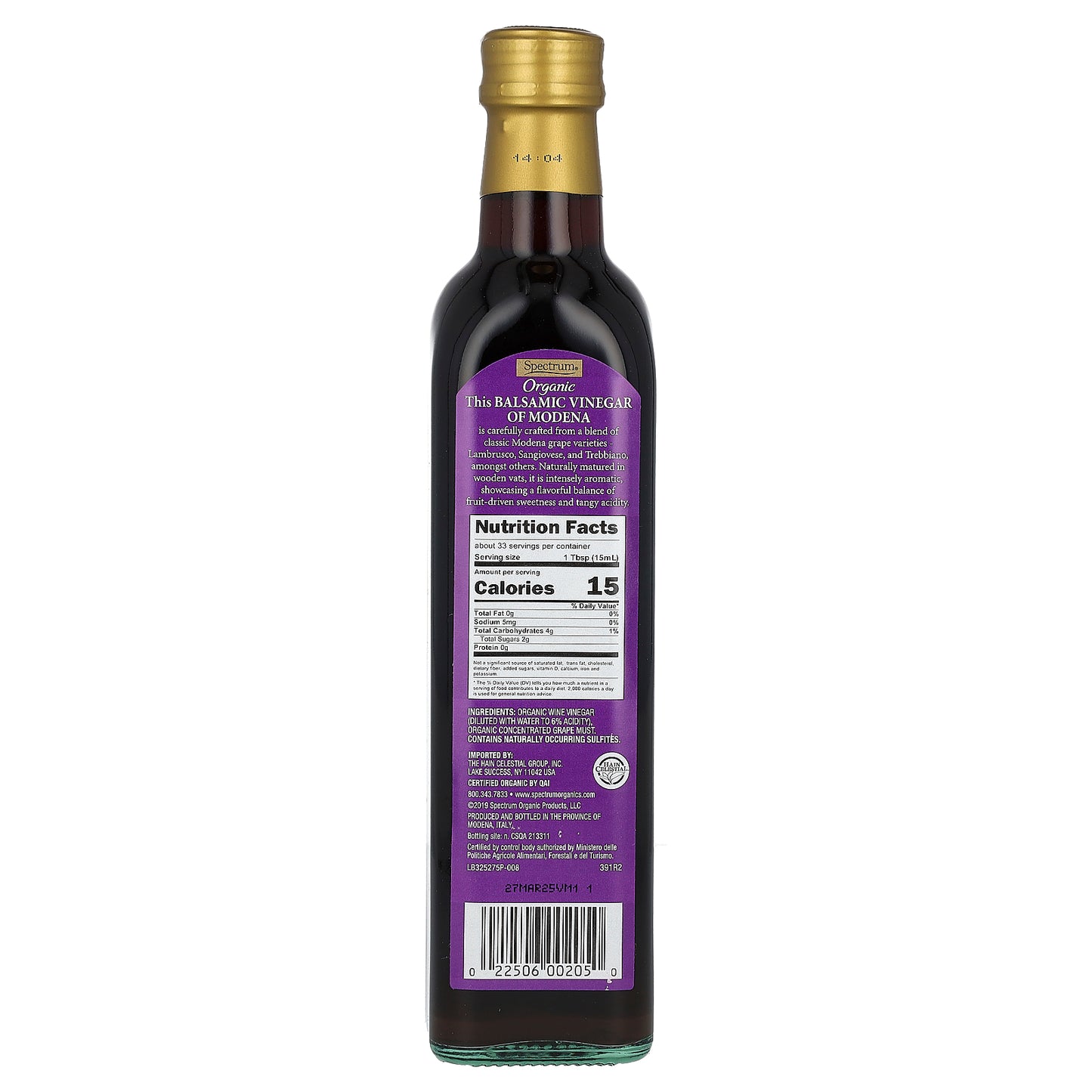 Spectrum Culinary, Organic Balsamic Vinegar of Modena, 16.9 fl oz (500 ml)