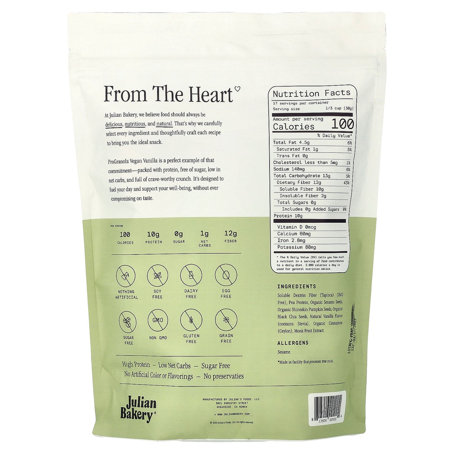 Julian Bakery, ProGranola Clusters, Vegan Vanilla, 17.9 oz (507.5 g)