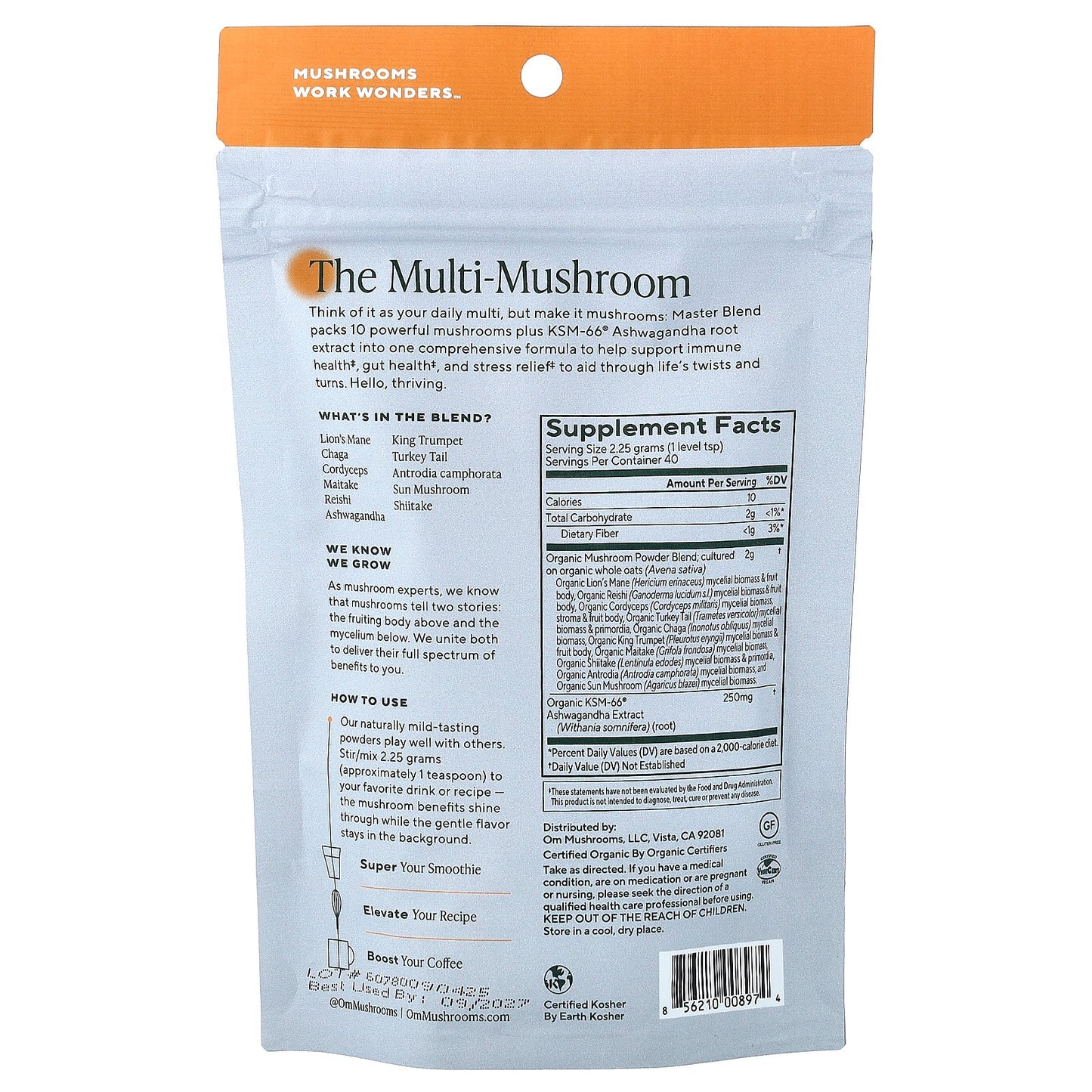 Om Mushrooms, Mushroom Powder, Master Blend + Ashwagandha, 3.17 oz (90 g)