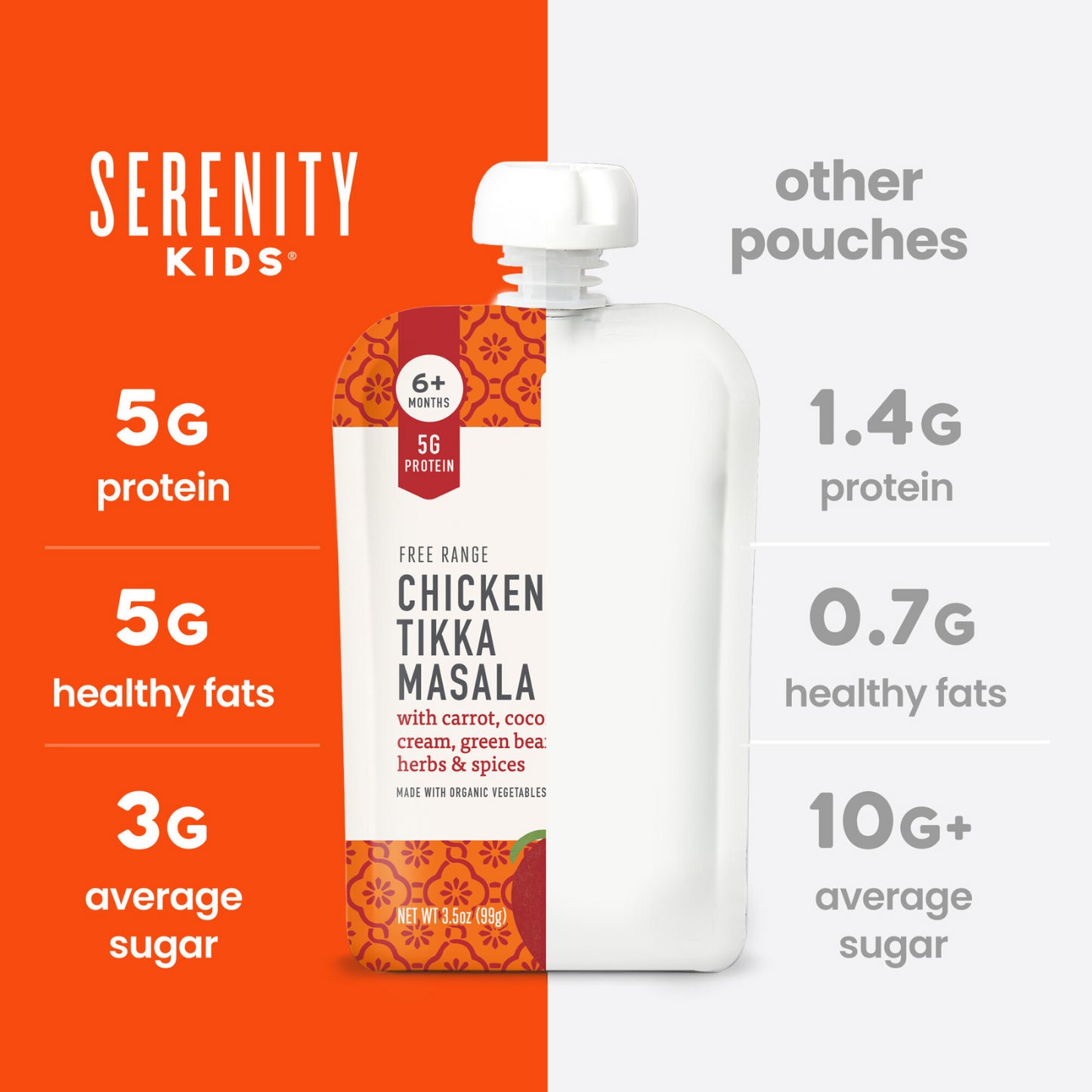 Serenity Kids, Free Range Chicken Tikka Masala with Carrot, Coconut Cream, Green Beans, Herbs & Spices, 6+ Months, 3.5 oz (99 g)