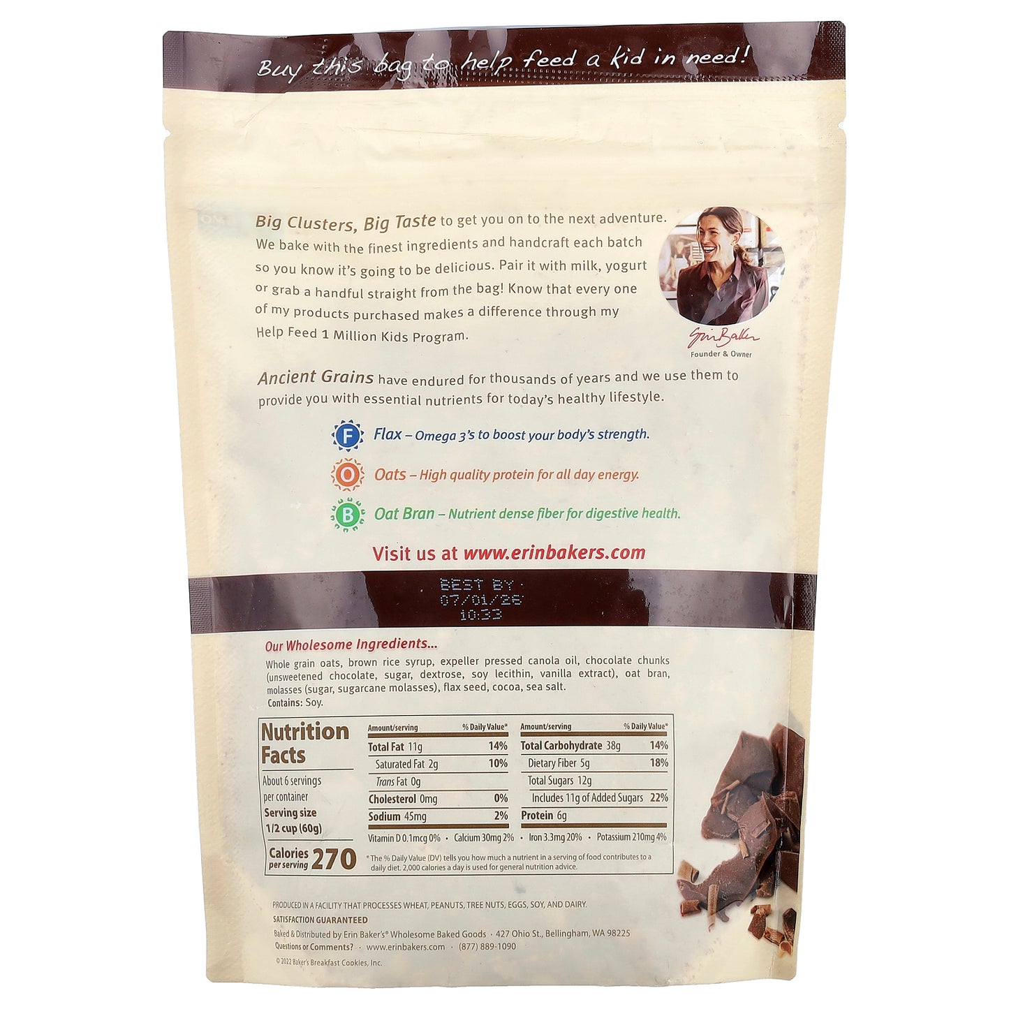 Erin Baker's, Homestyle Granola with Ancient Grains, Double Chocolate Chunk, 12 oz (340 g)