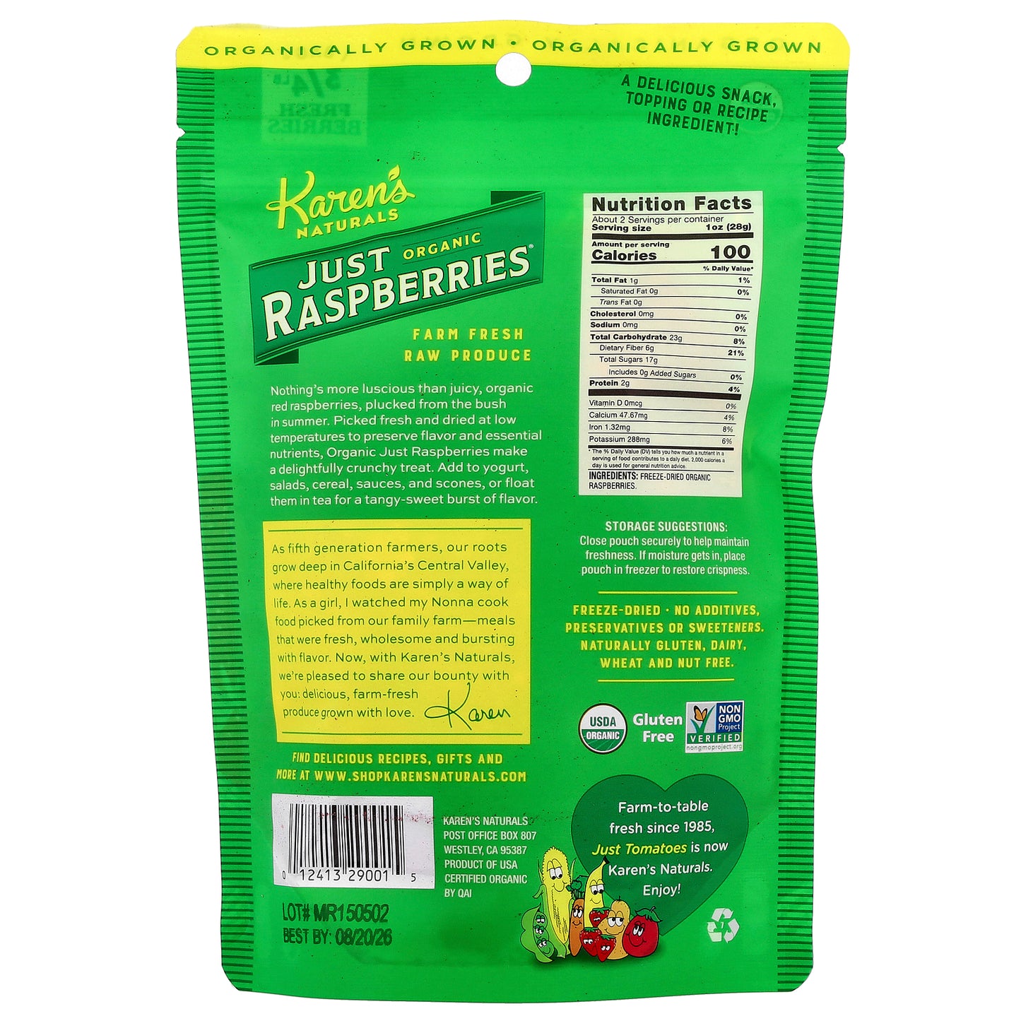 Karen's Naturals, Organic Just Raspberries, 1.5 oz (42 g)