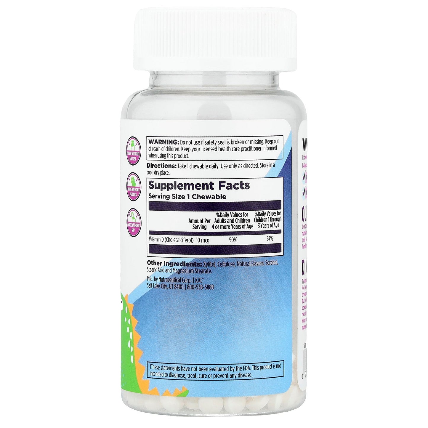 KAL, Dinosaurs®, Vitamin D-Rex™, Bubble Gum, 90 Chewables (10 mcg per Chewable)