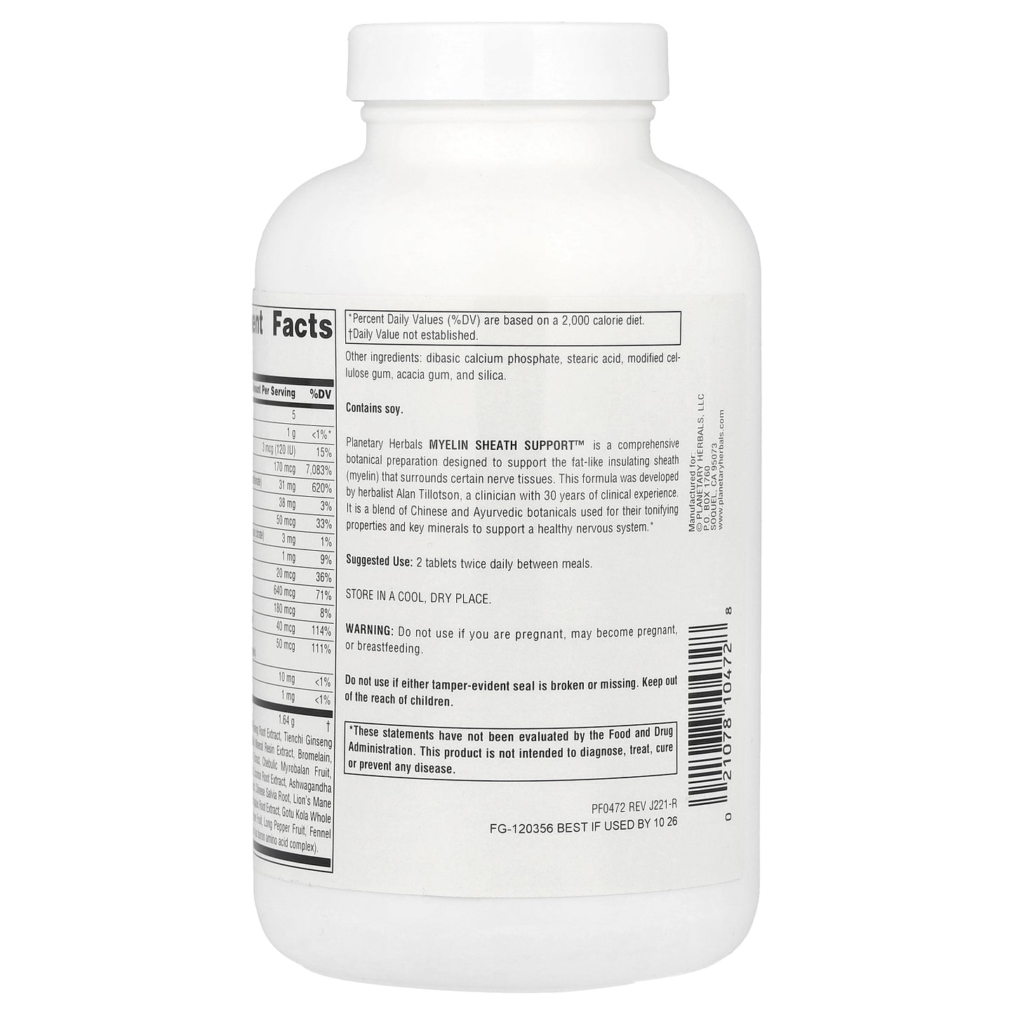 Planetary Herbals, Myelin Sheath Support™, 180 Tablets