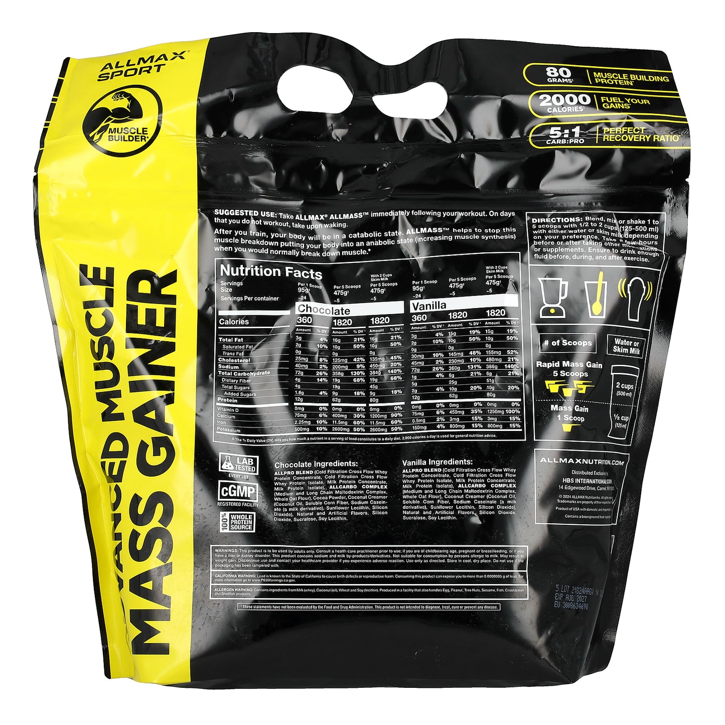 ALLMAX, Sport, ALLMASS®, Advanced Muscle Gainer, Vanilla, 5 lbs (2.27 kg)