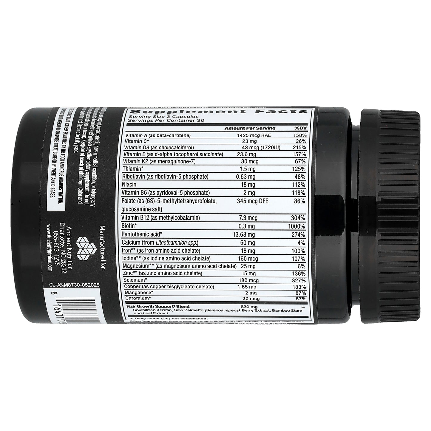 Ancient Nutrition, Hair Growth Multivitamin, 90 Capsules