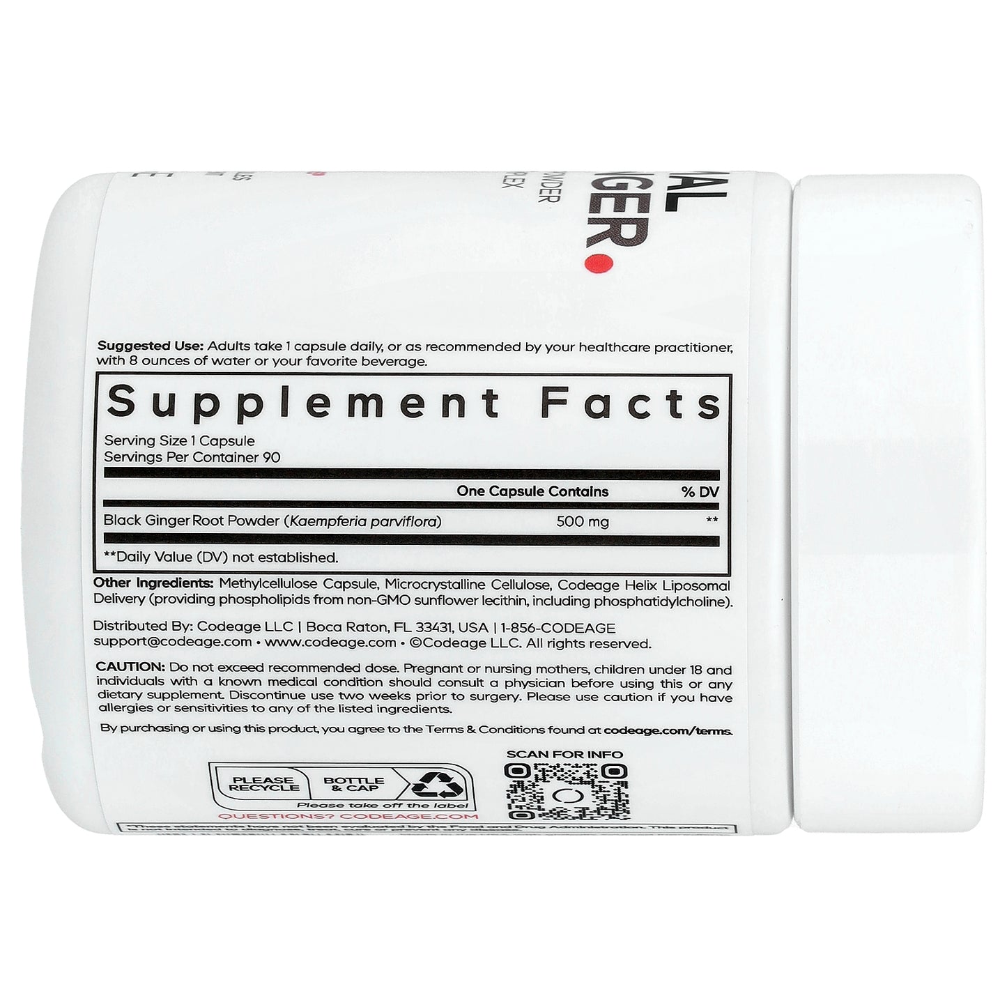 Codeage, Liposomal Black Ginger, 90 Vegetable Capsules (500 mg per Capsule)