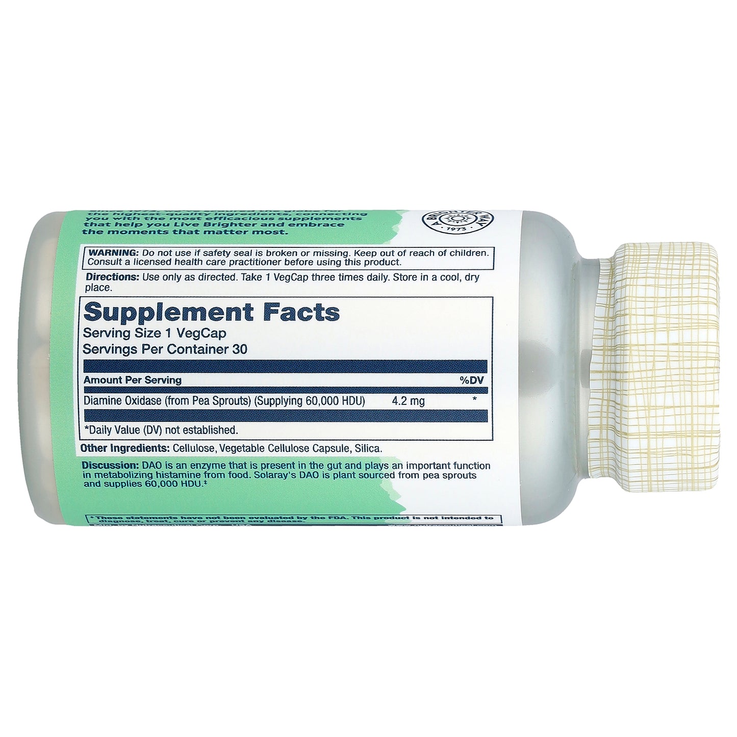 Solaray, Vegan DAO Enzyme, 4.2 mg, 30 VegCaps