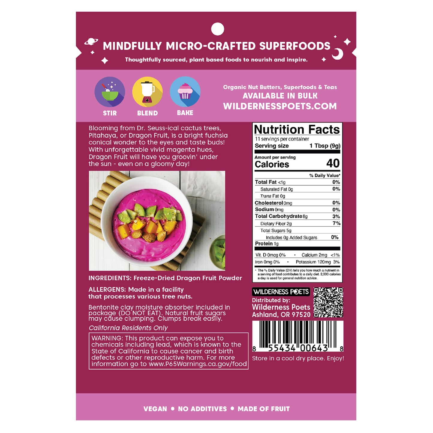 Wilderness Poets, Freeze Dried Dragon Fruit Powder, 3.5 oz (99 g)