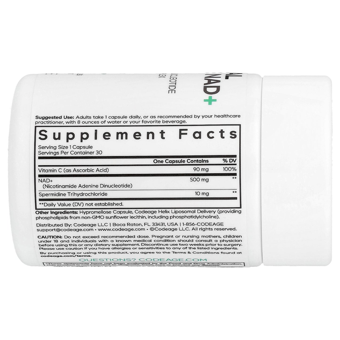 Codeage, Liposomal Spermidine NAD+, 30 Vegetable Capsules