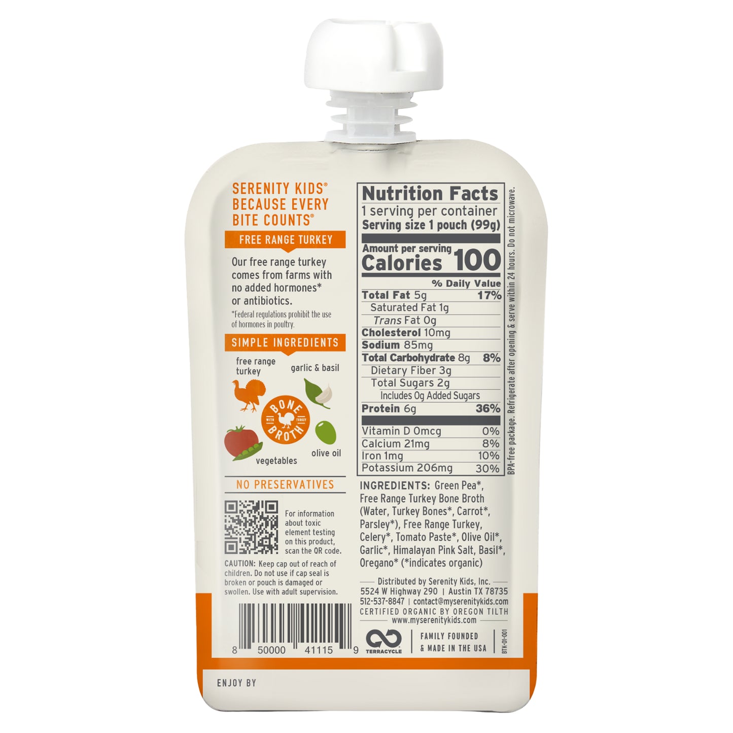 Serenity Kids, Turkey Bolognese with Organic Vegetables & Herbs, 7+ Months, 3.5 oz (99 g)