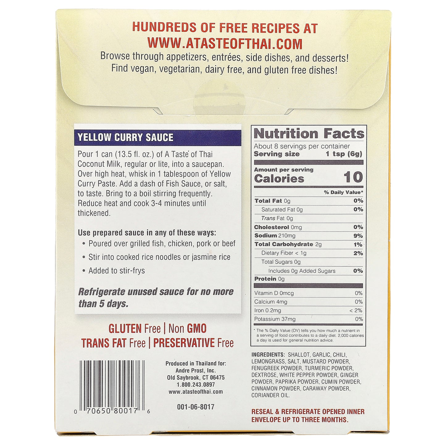 A Taste Of Thai, Yellow Curry Paste, 1.75 oz (50 g)