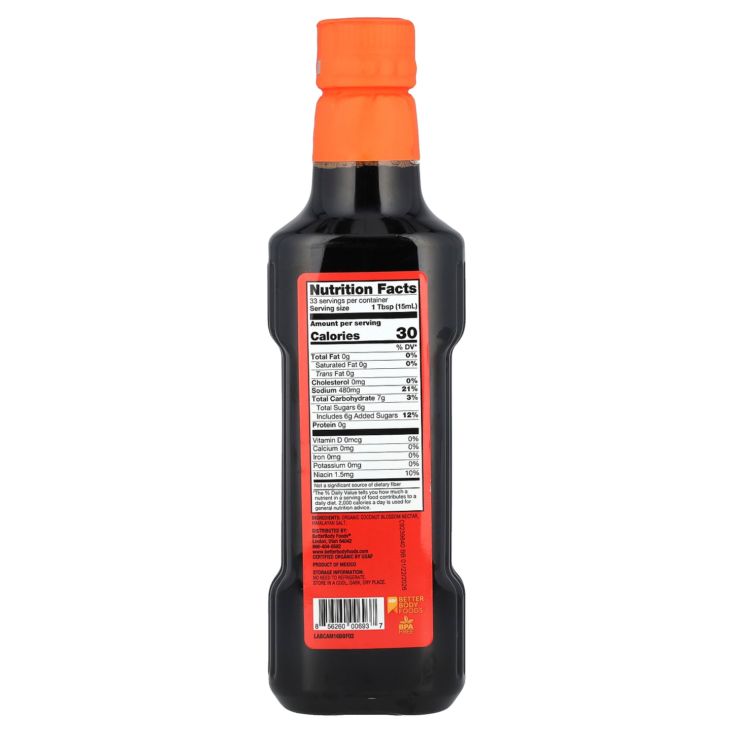 BetterBody Foods, Organic Coconut Aminos, Soy Sauce Replacement, 16.9 fl oz (500 ml)