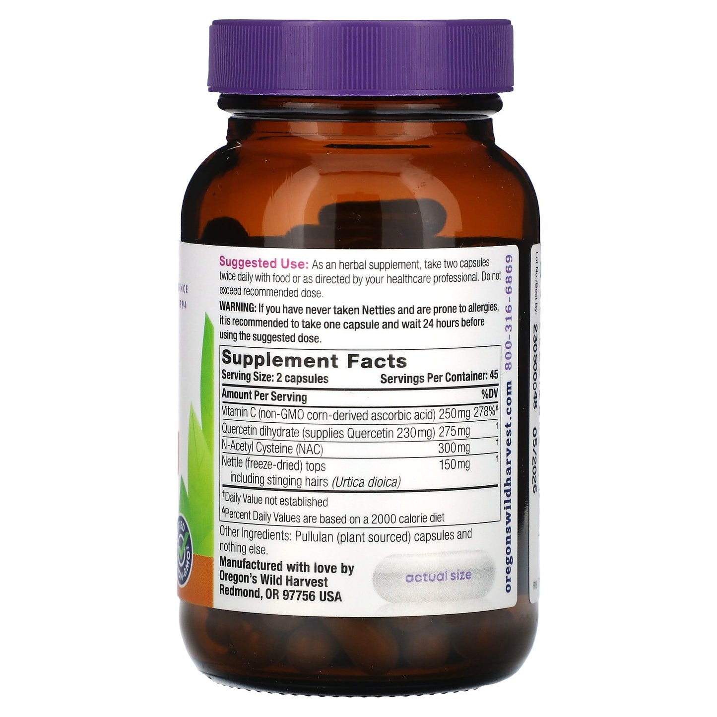 Oregon's Wild Harvest, Aller-Aid with Quercetin and NAC, 90 Vegan Capsules