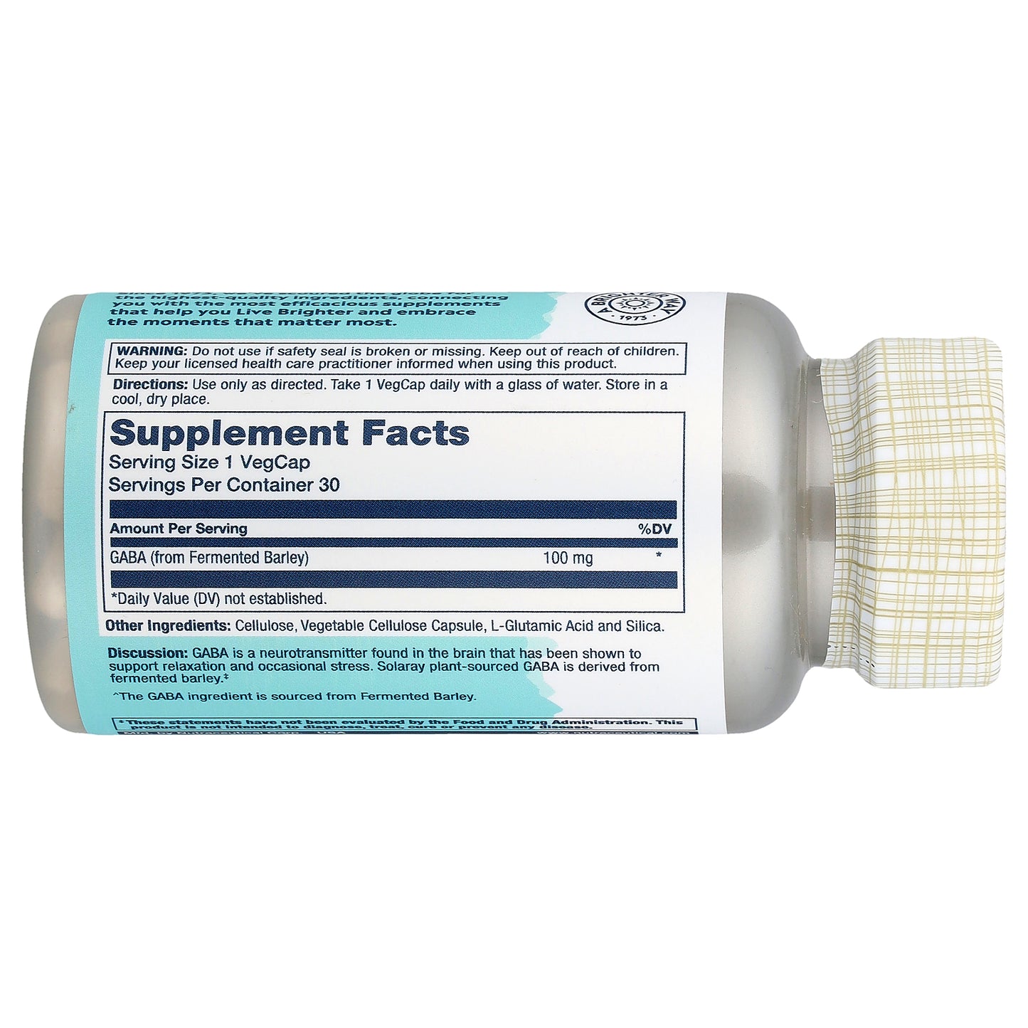 Solaray, Plant-Sourced GABA, 100 mg, 30 VegCaps
