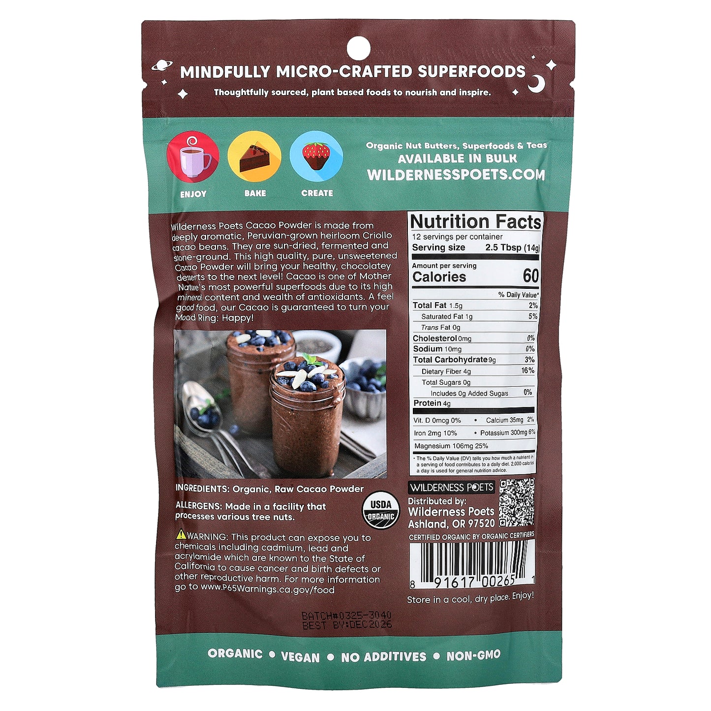 Wilderness Poets, Peruvian Cacao Powder, 6 oz (170 g)