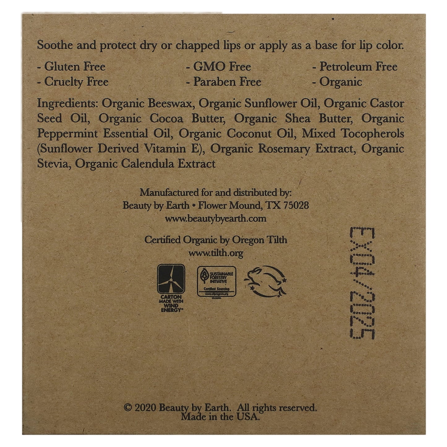 Beauty By Earth, Organic Beeswax Lip Balm, Peppermint, 4 Tubes, 0.15 oz Each