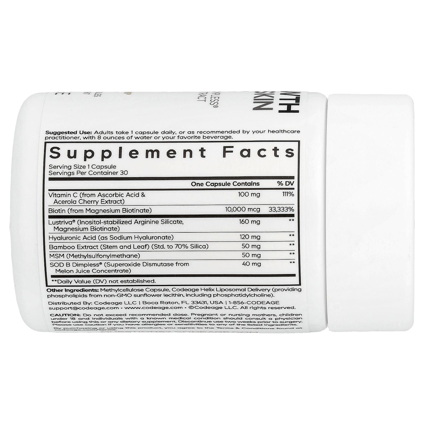 Codeage, Hair Growth + Smooth Skin, Max, 30 Vegetable Capsules