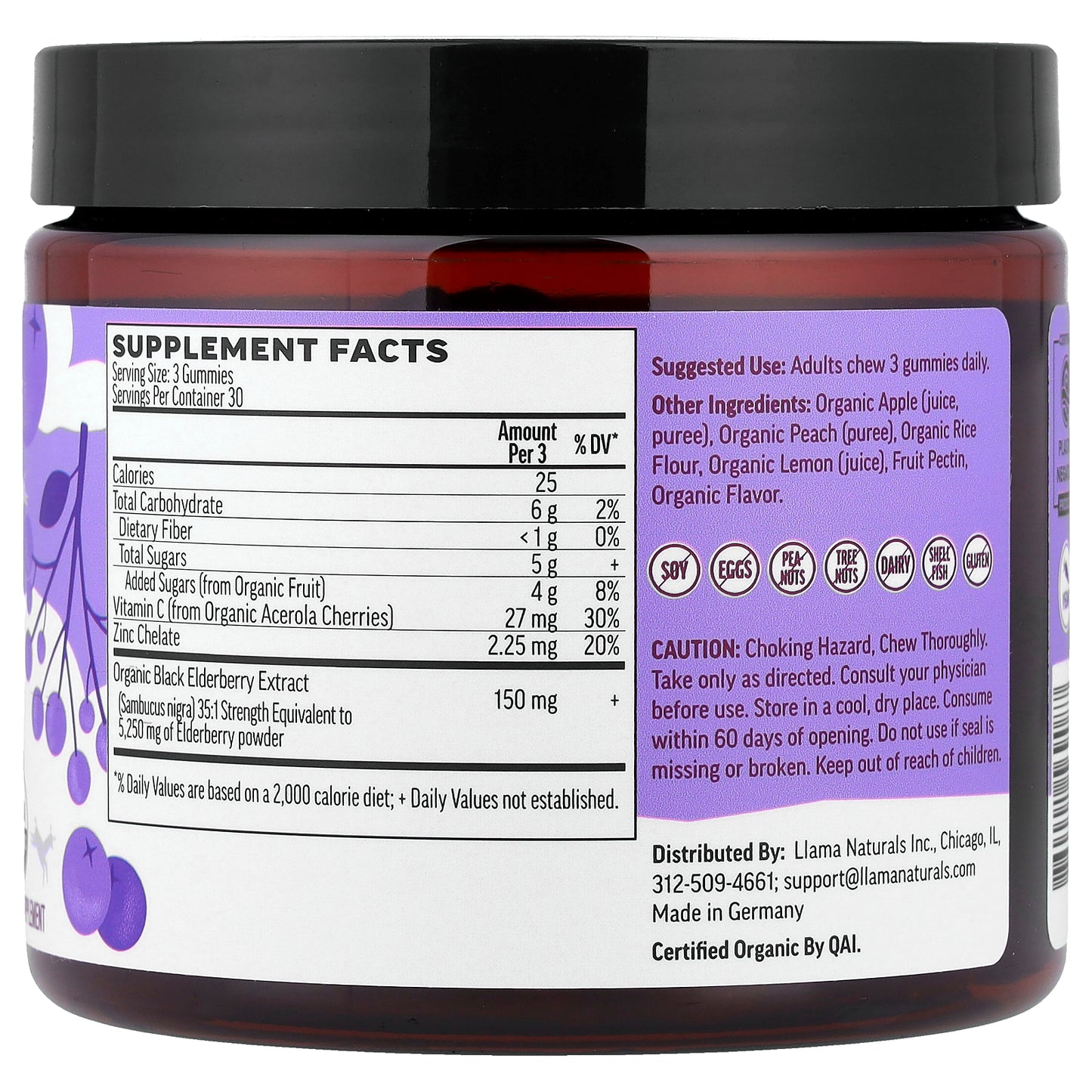 Llama Naturals, Adult Elderberry, Real Fruit Gummies, Very Berry Elderberry, 90 Gummies