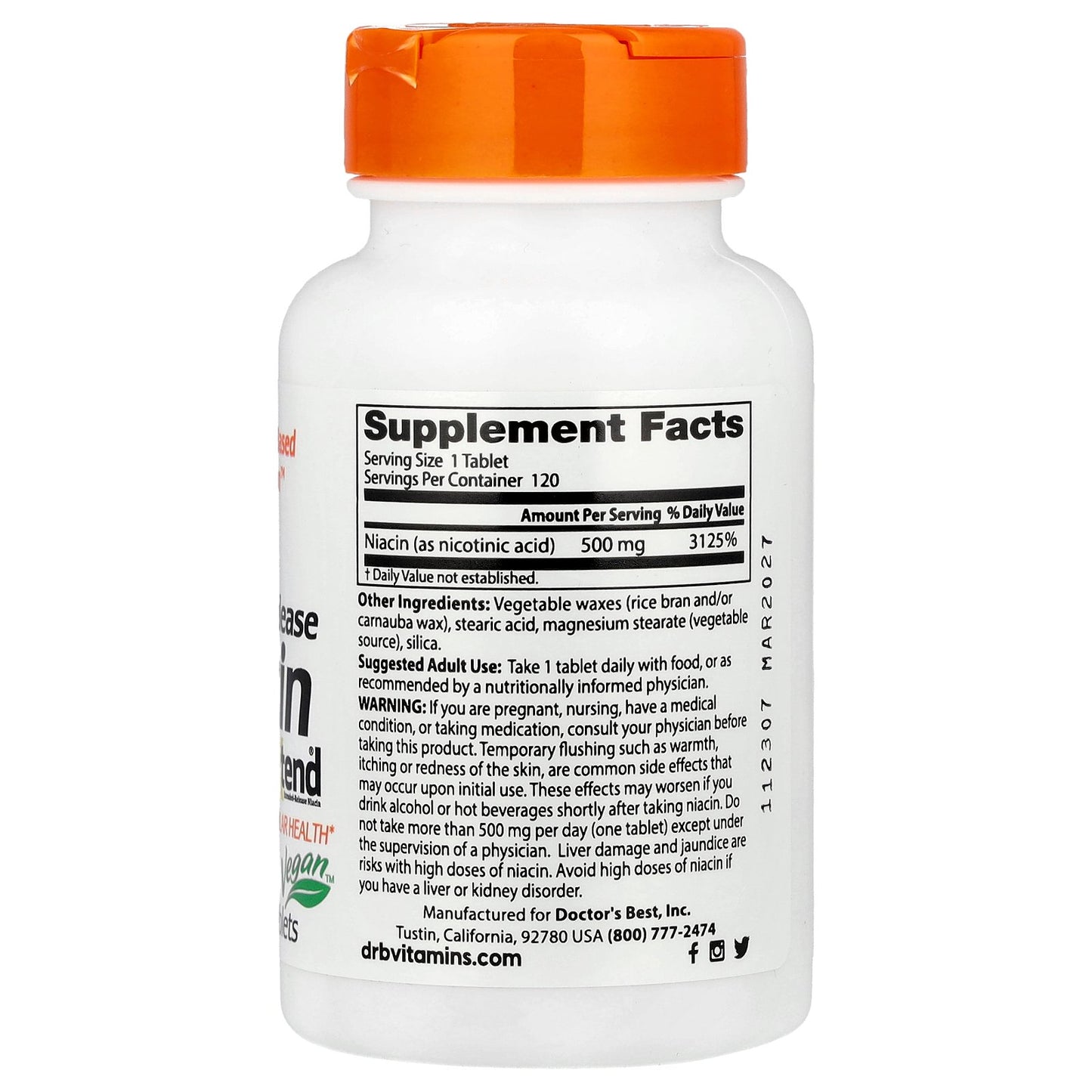 Doctor's Best, Sustained-Release Niacin with niaXtend®, 500 mg, 120 Tablets