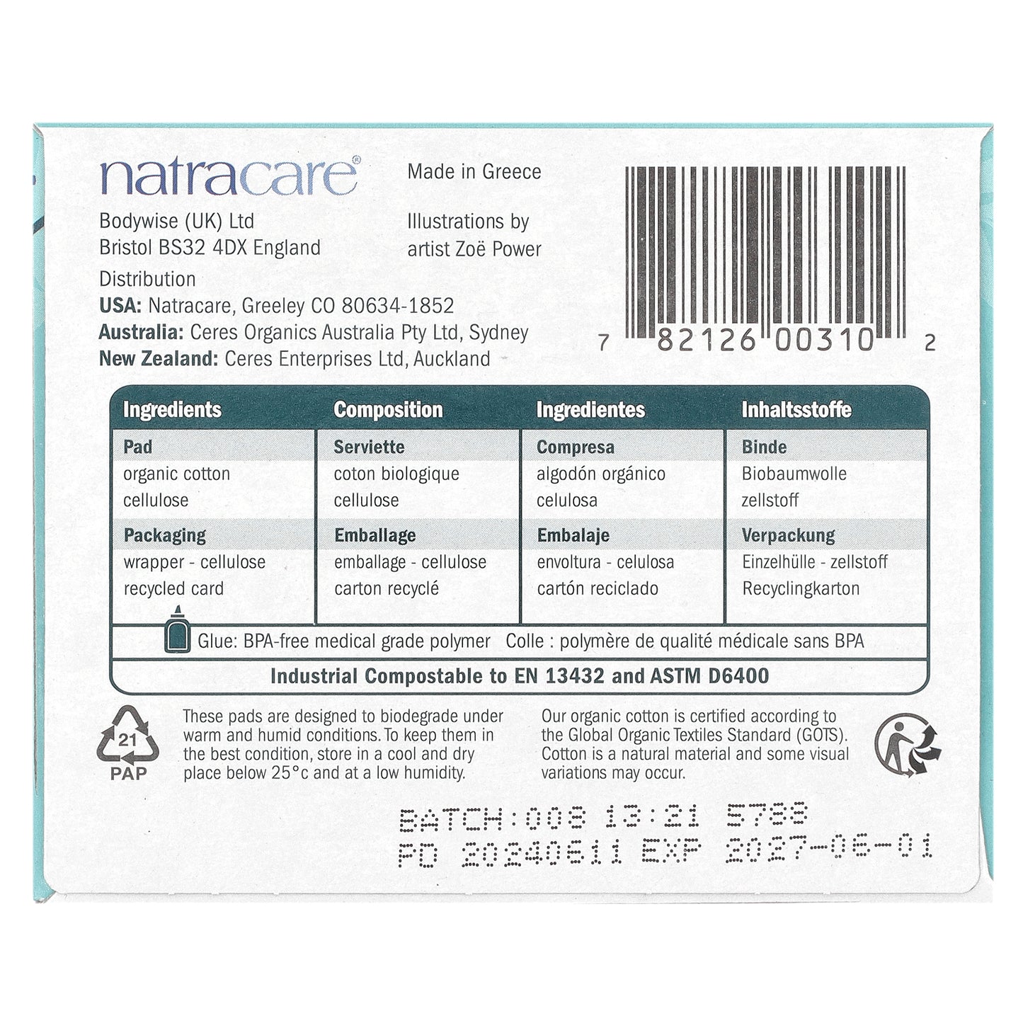 Natracare, Ultra Pads, Organic Cotton Cover, Long, 10 Pads