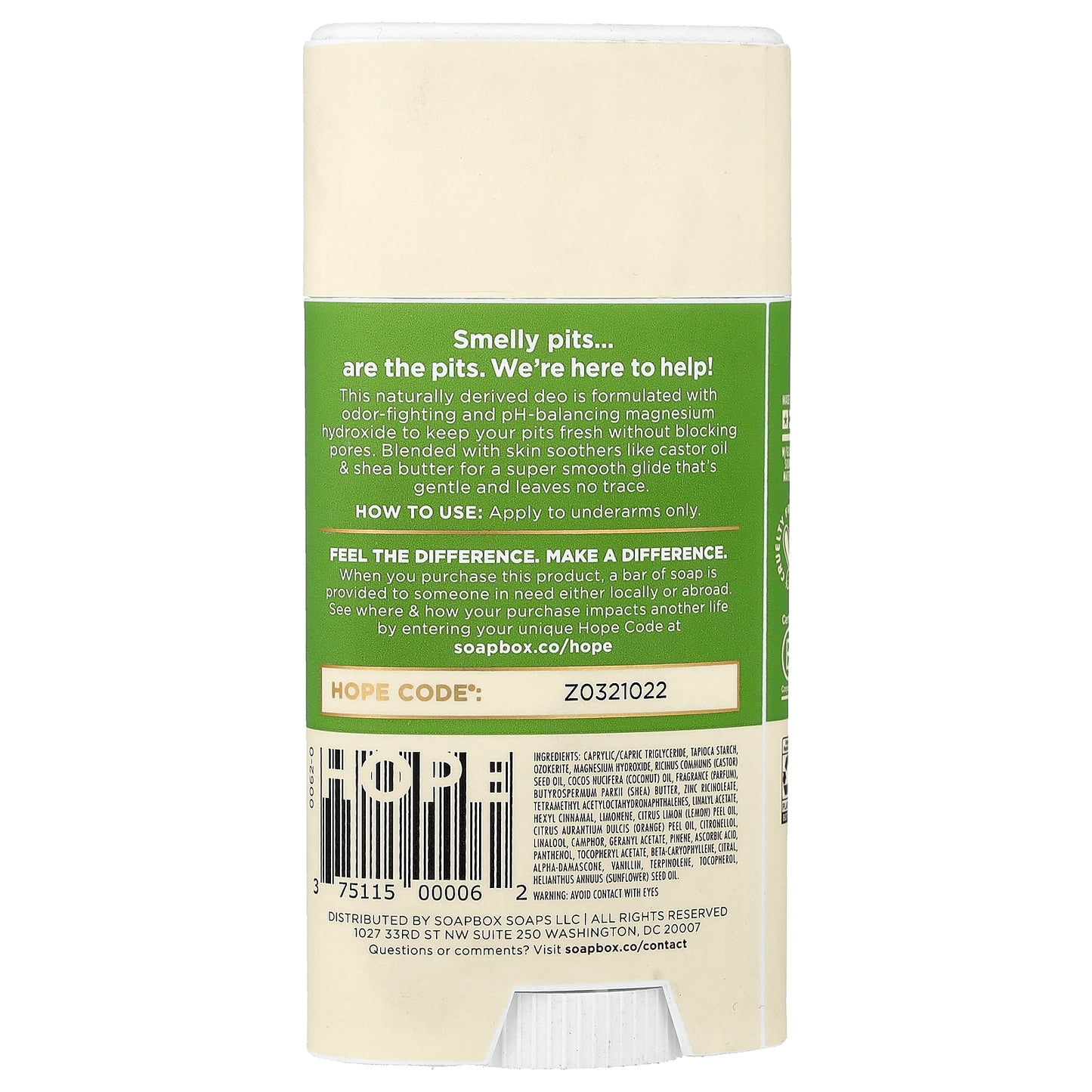 Soapbox, Aluminum Free Deodorant, Bergamot + Citrus, 2.65 oz (75 g)