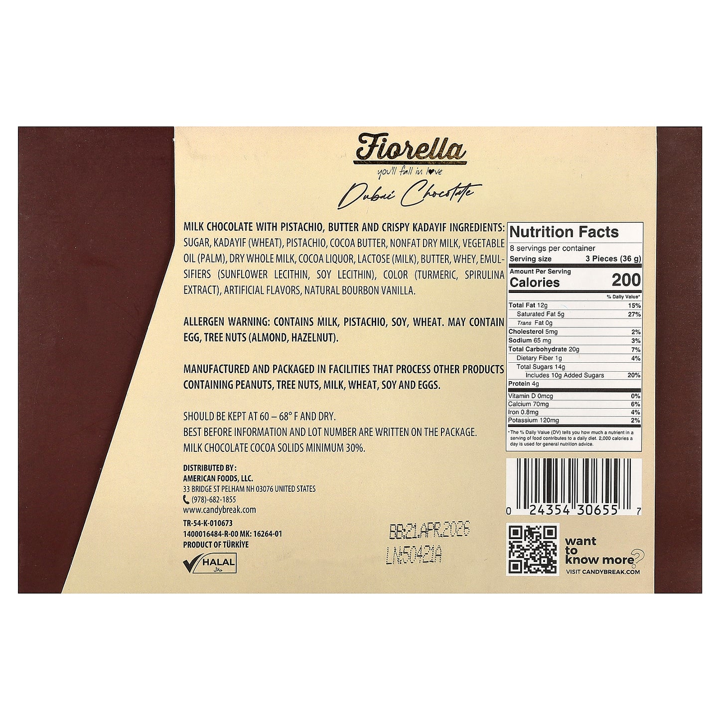 Fiorella, Dubai Chocolate, 10.15 oz (288 g)