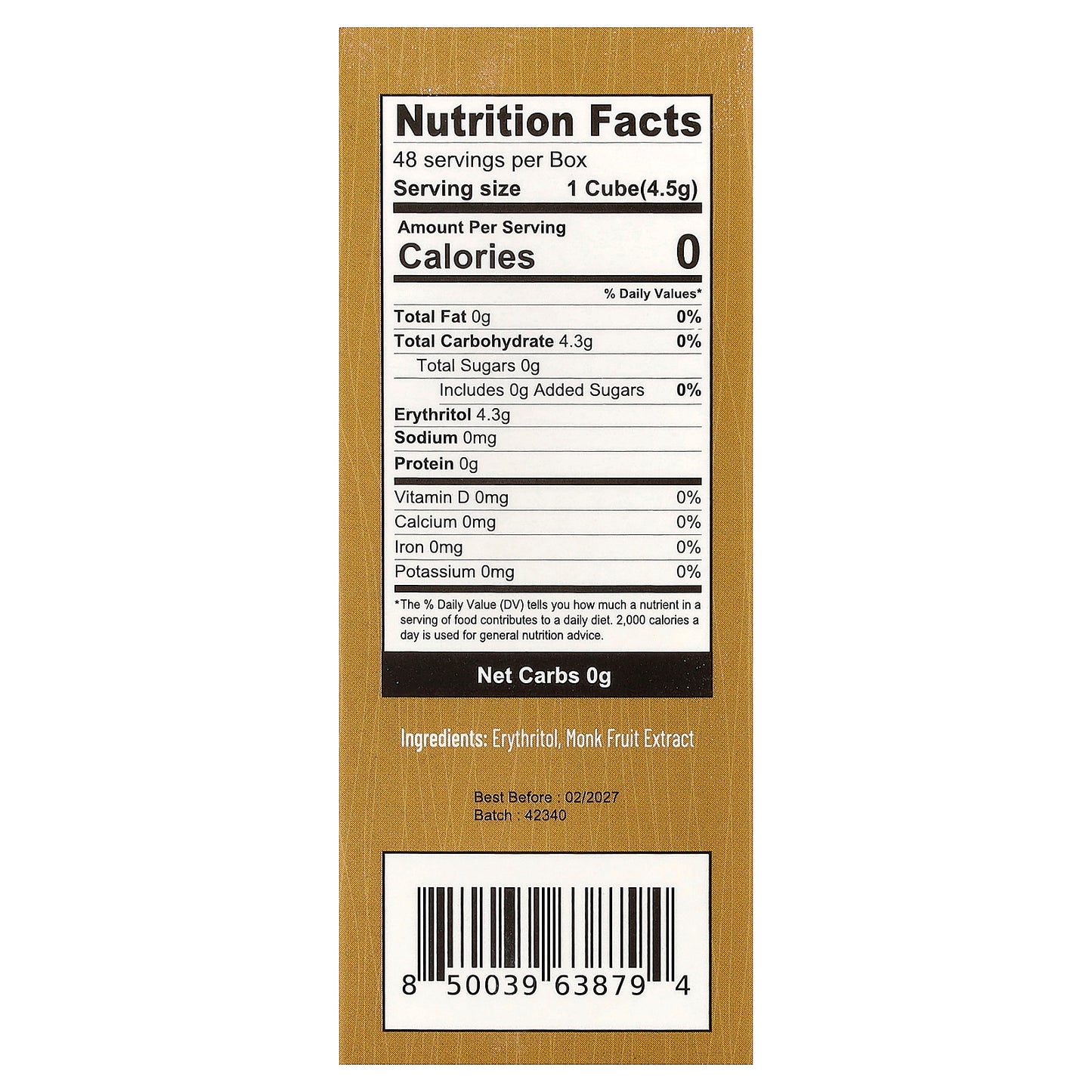 Health Garden, Monk Fruit With Erythritol Cubes, 48 Cubes, 7.62 oz (216 g)